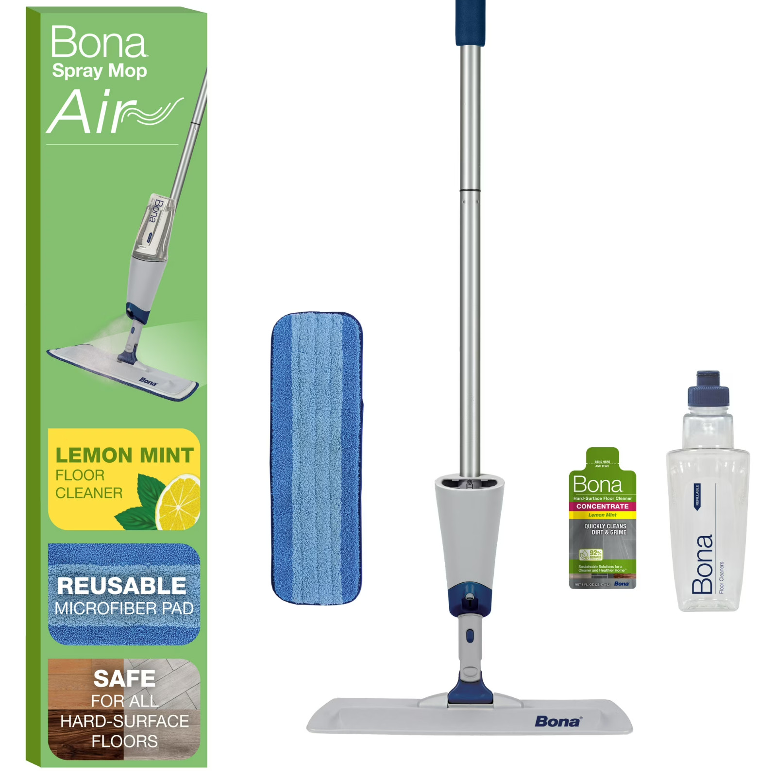 Bona Spray Mop Air Multi-Surface Floor Kit, Microfiber Pad Lemon Mint Solution