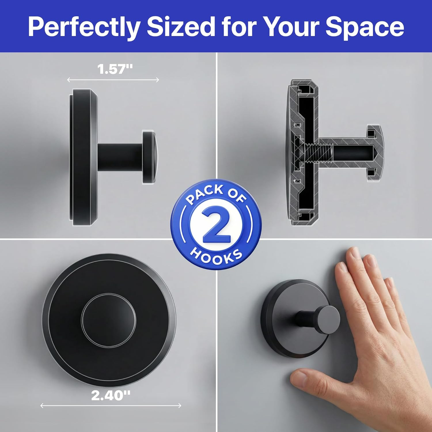 Suction Cup Hooks for Shower & Bathroom Towel Holder 2-Pack – Suction Cups Hooks