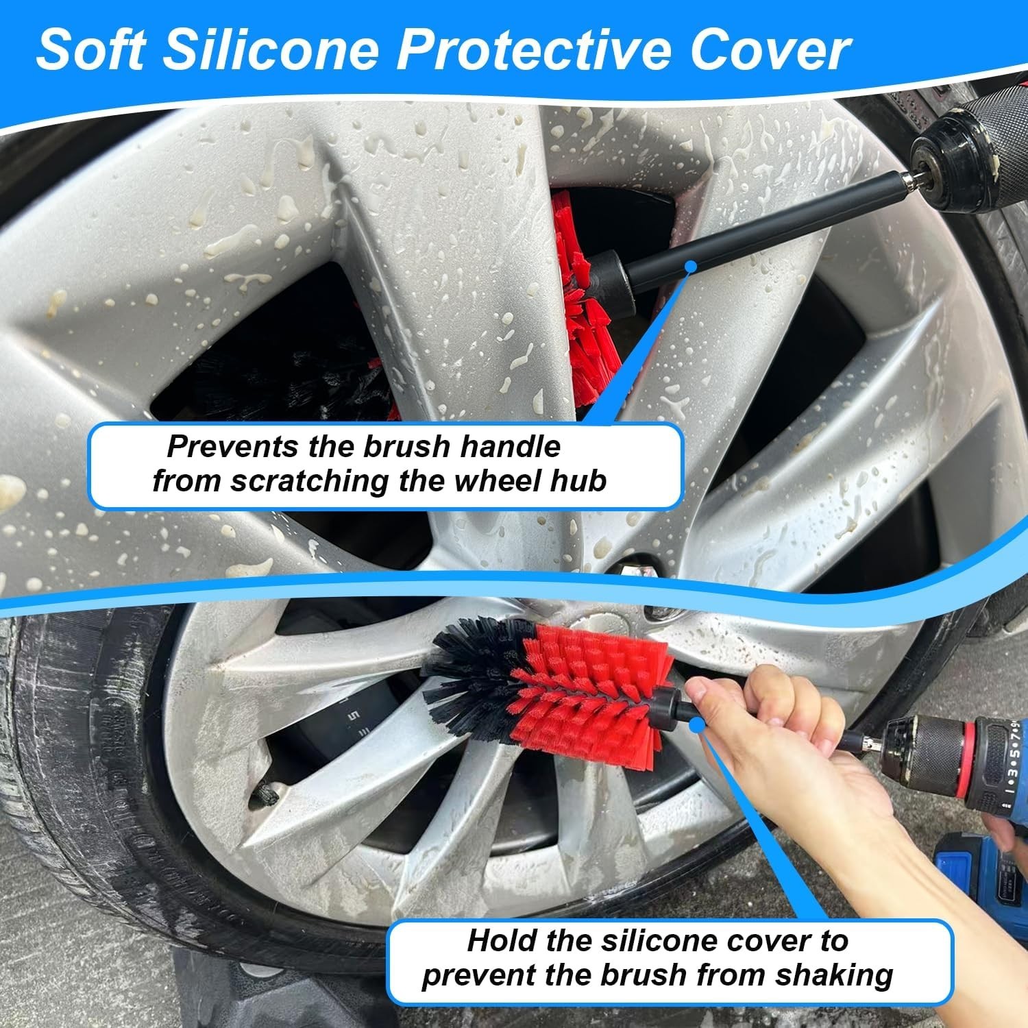 Wheel Brush Kit, Soft Drill Wheel Cleaner Brush, No Scratches Highly Dense Ca…