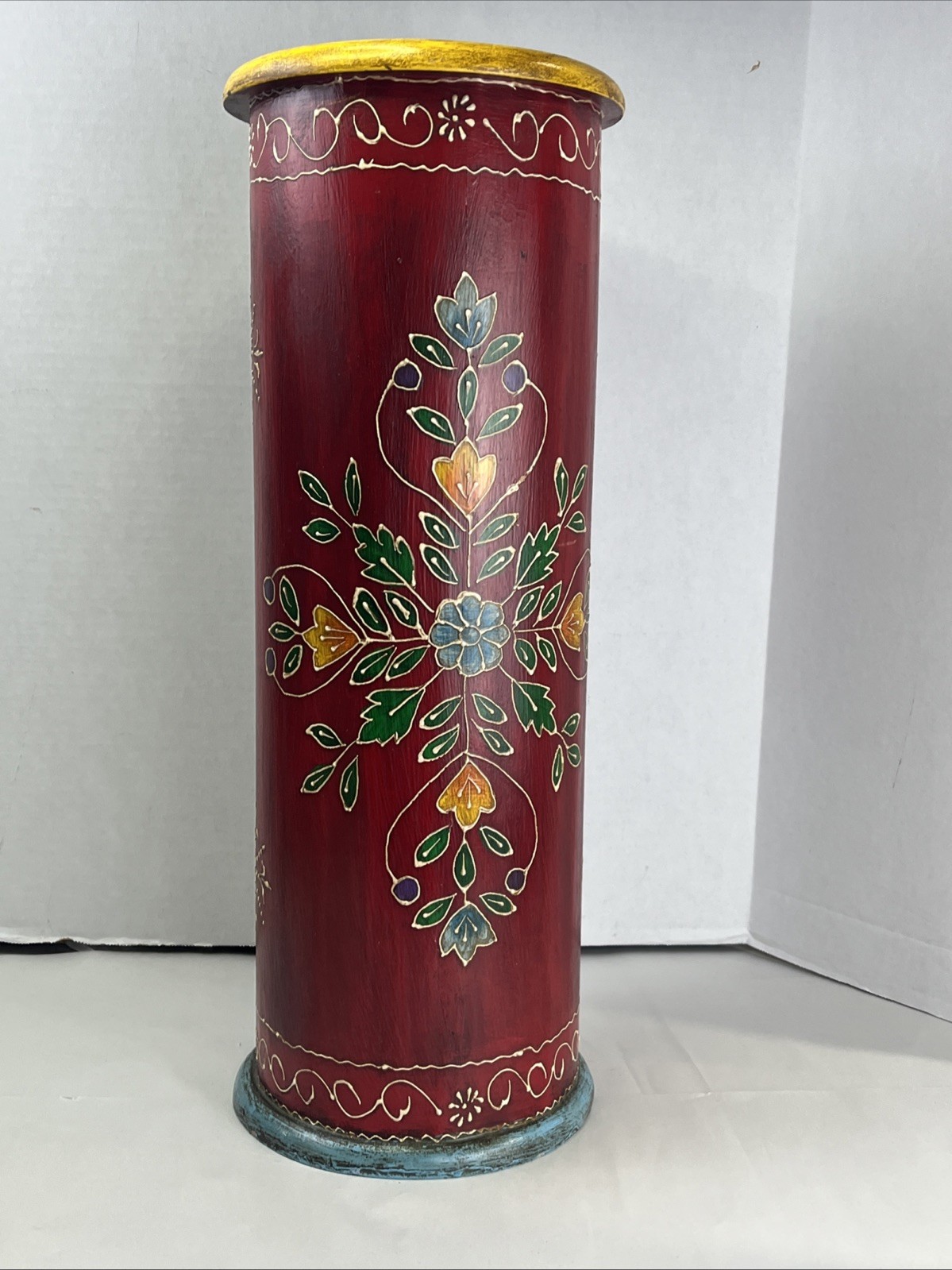 Handpainted solid Wood – Umbrella Stand – Red Base FL