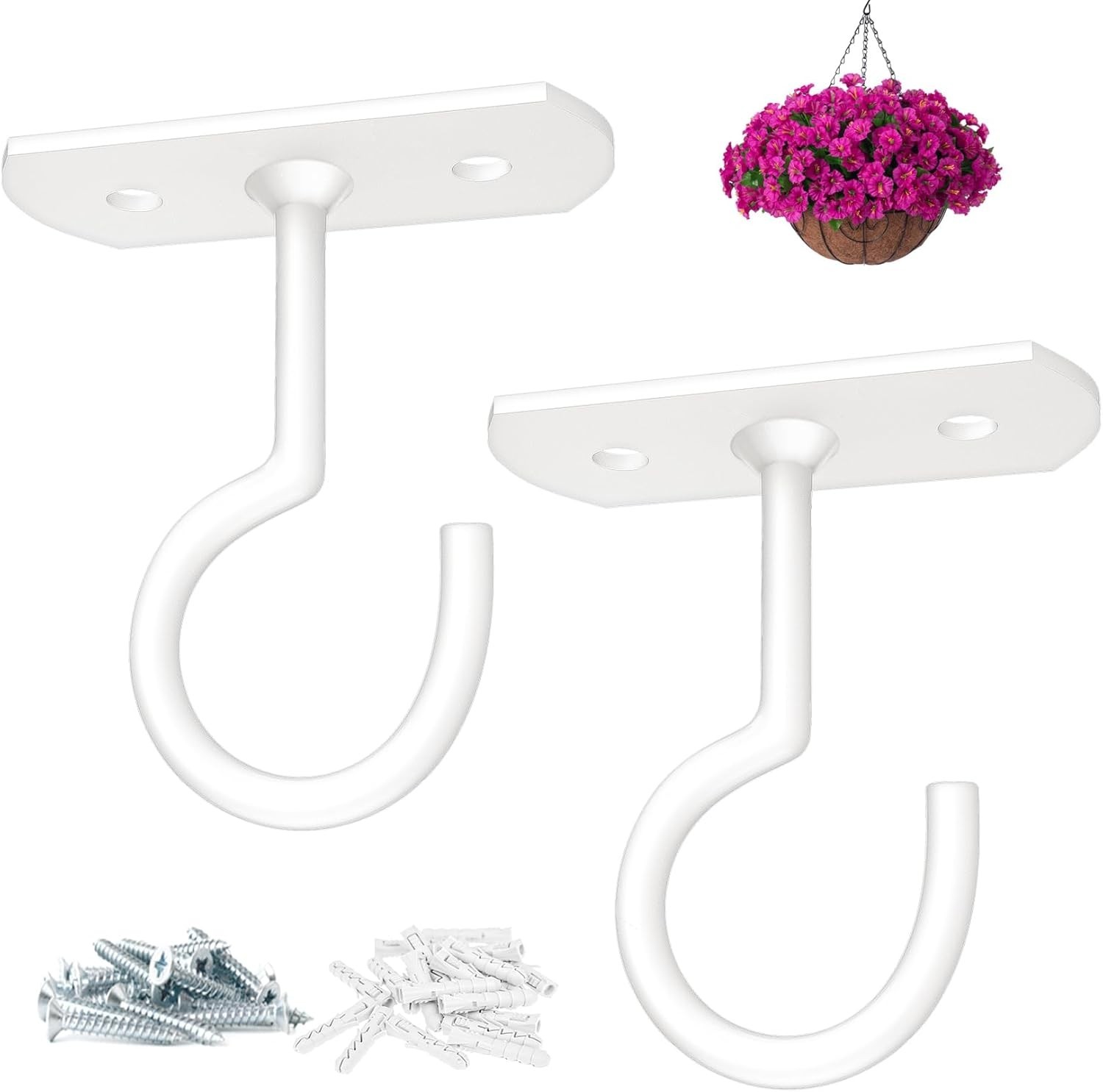 Versatile 2.5in White Plant Hanging Hooks – 50 lbs Capacity, Ideal for Decor