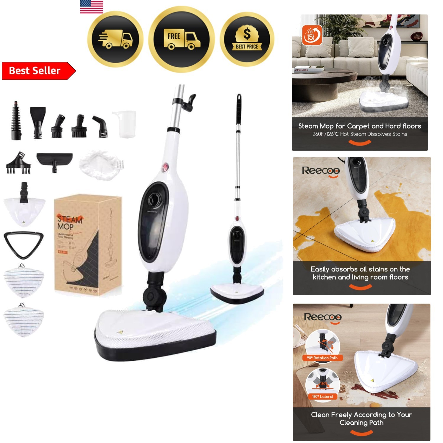 Steam Mop Floor Cleaner with Attachments Lightweight Fast Heating for Kitchen…