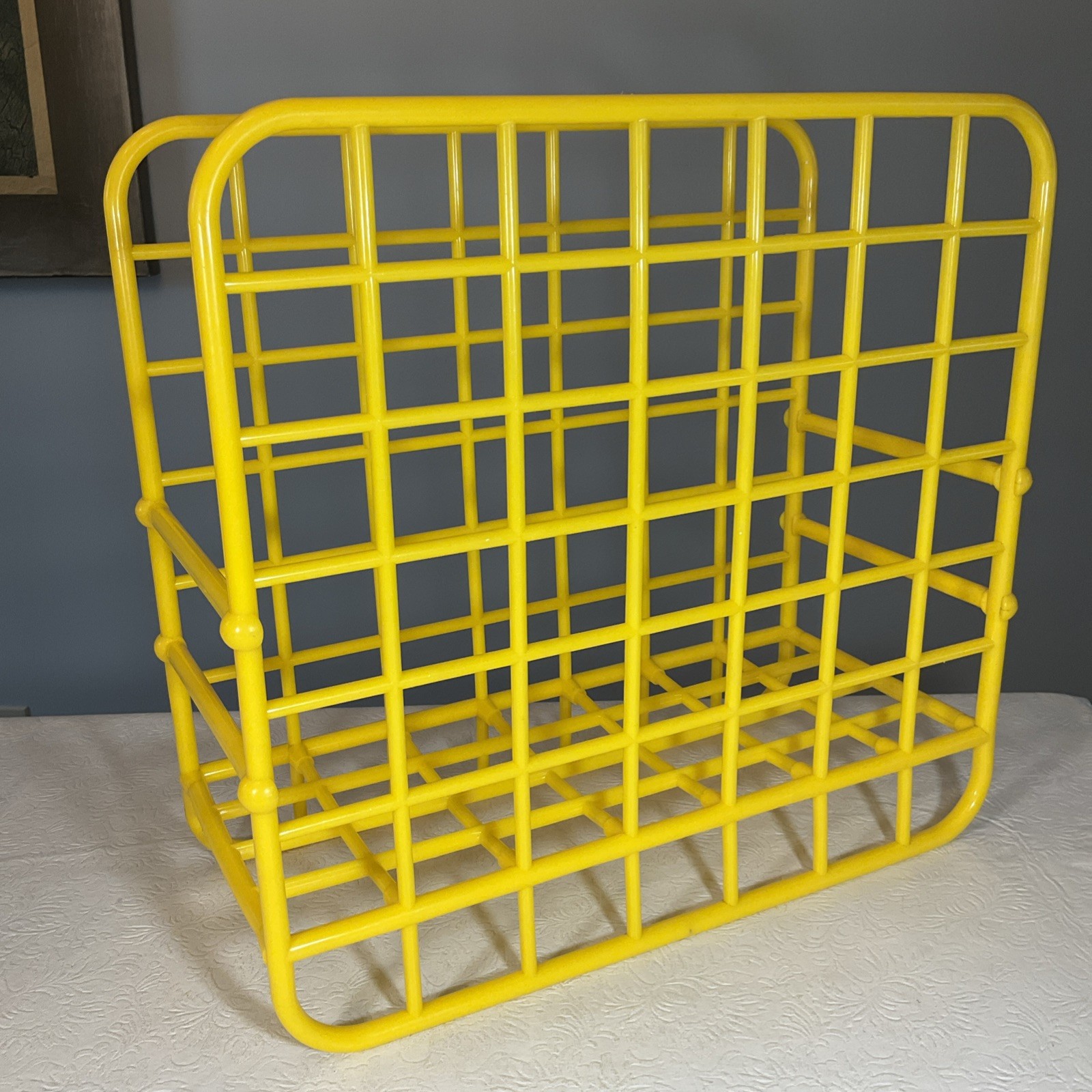 Vtg 1982 Yaffa Yellow Plastic Grid LP Record Magazine Rack Holder 80s Organizer