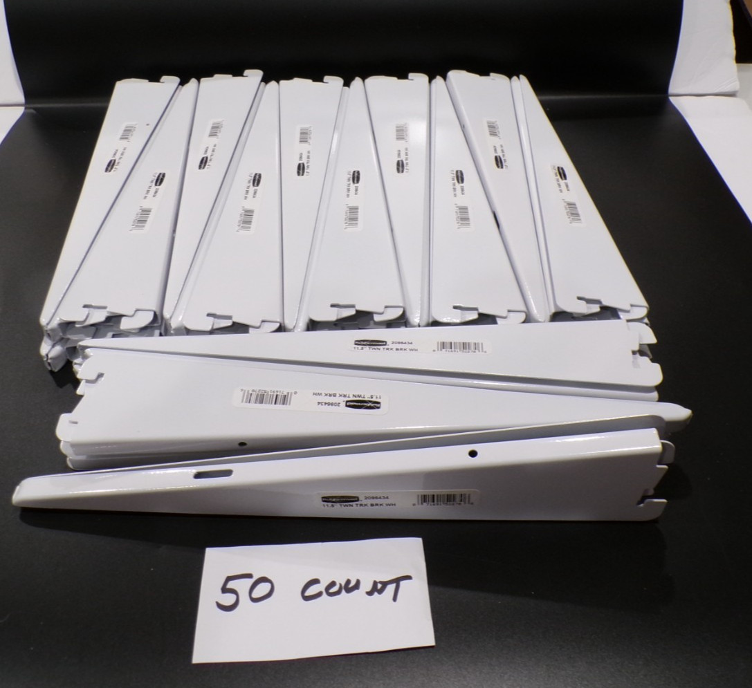Huge Lot (50 Pack) Rubbermaid 11.5″ Twin Track Shelf Bracket White 2096434
