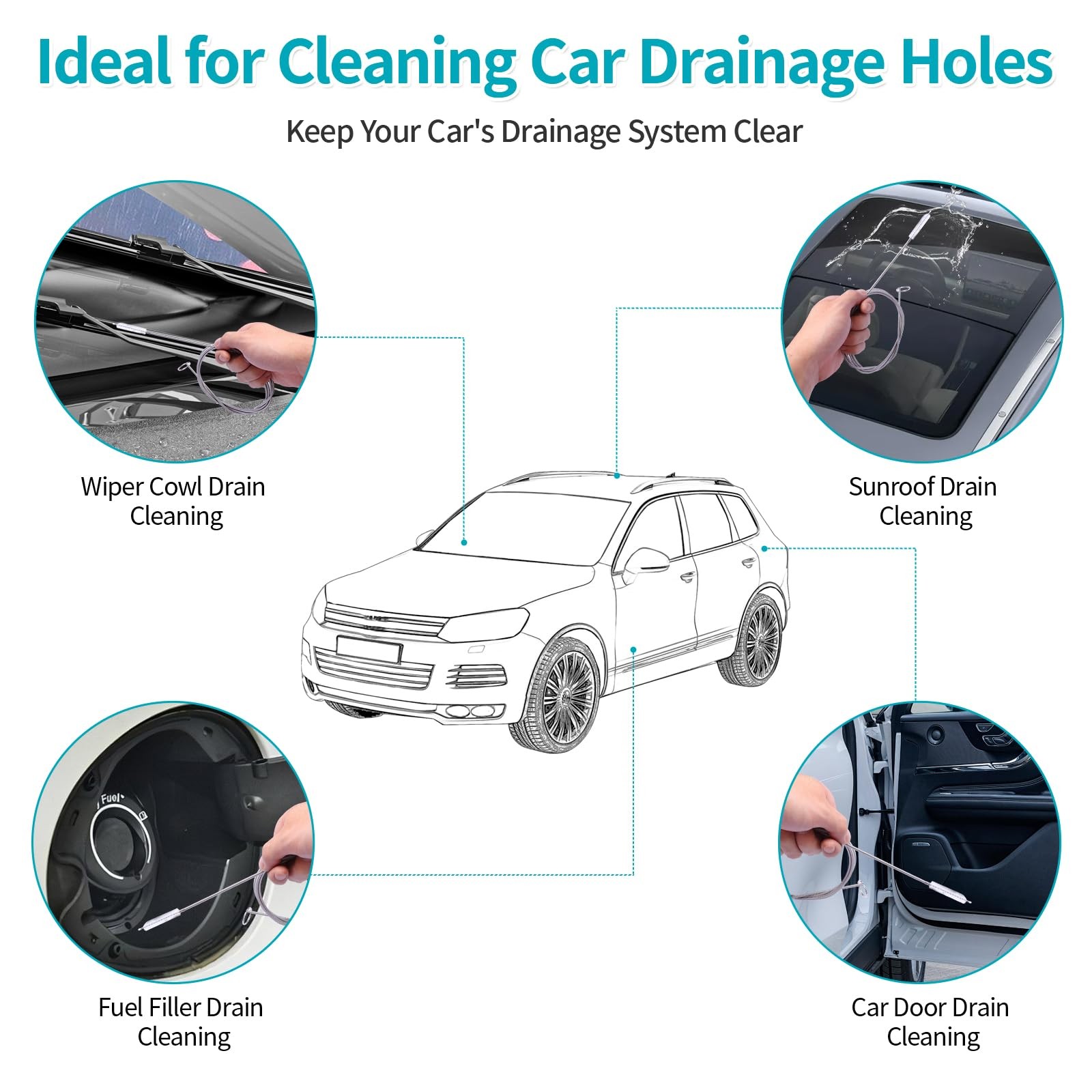 Upgrade 2 Packs Extra Long Drain Cleaners Brush, 64 Inches Flexible Sunroof