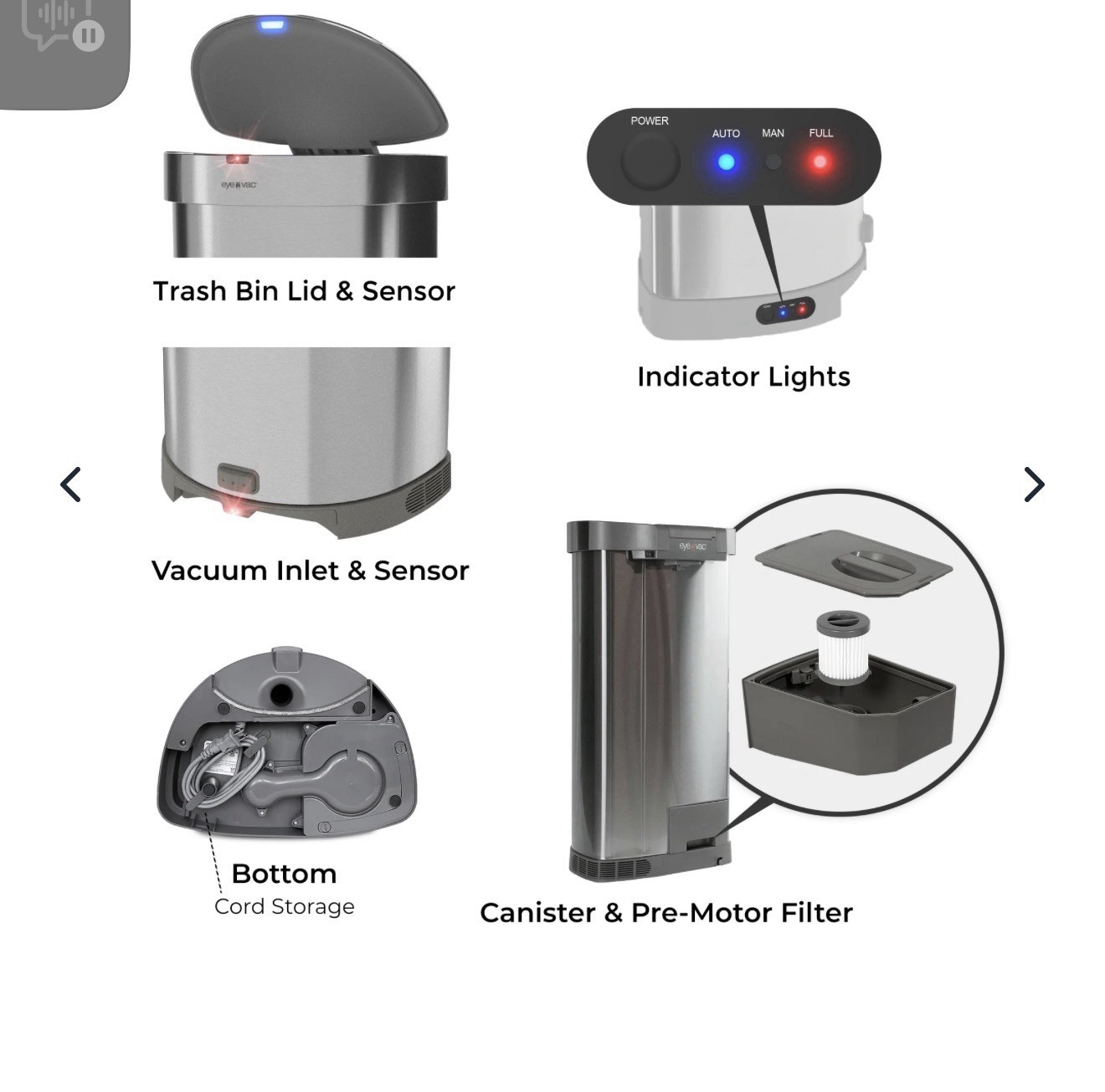 EyeVac+ 2-in-1 Touchless Trash Can & Automatic Dustpan