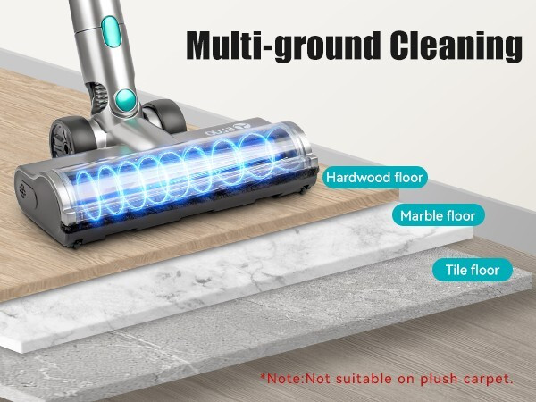E.LUO Cordless Vacuum 400W, 60min/≥28KPa, Powerful Suction, Anti-Tangling brush