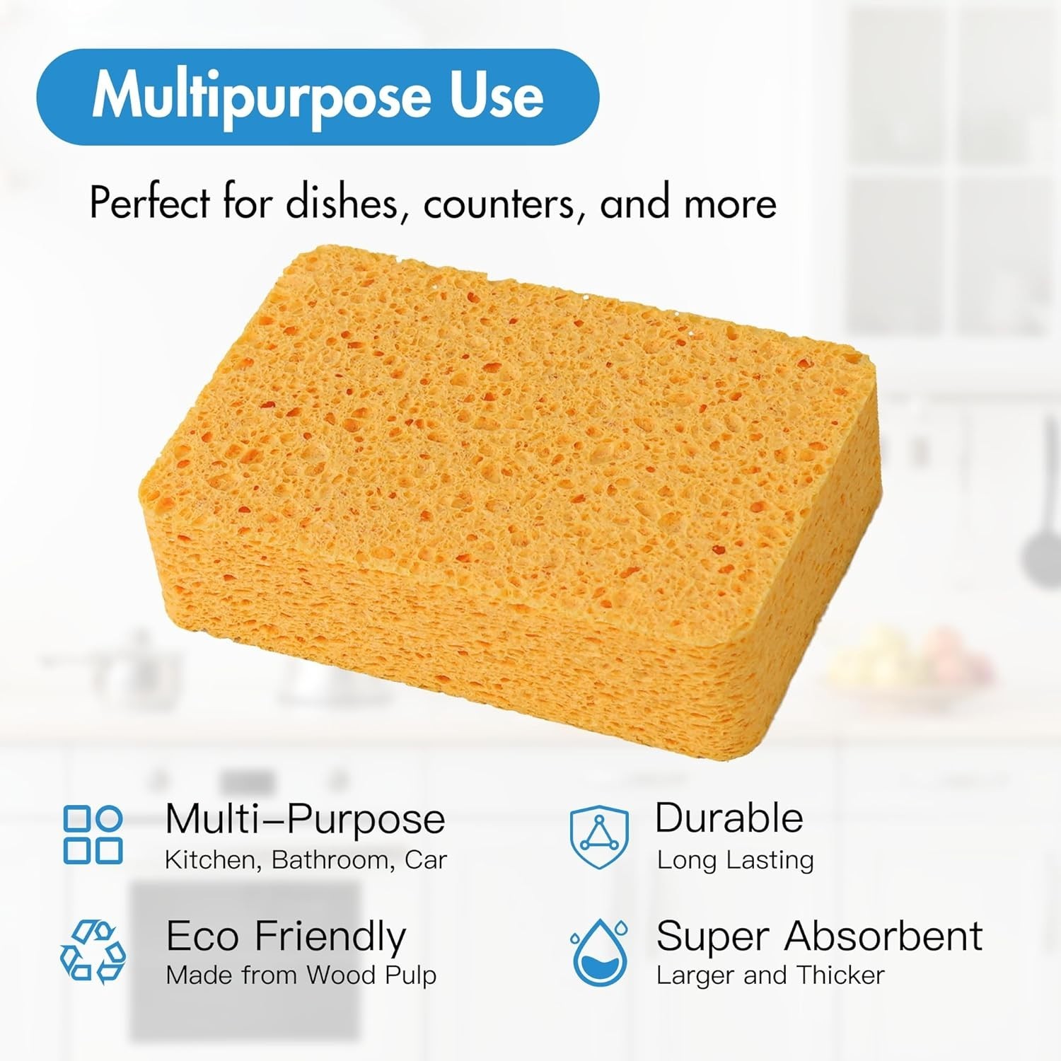 4 PCS X Extra Thick and Large Cellulose Sponges, Kitchen Sponges, Commercial