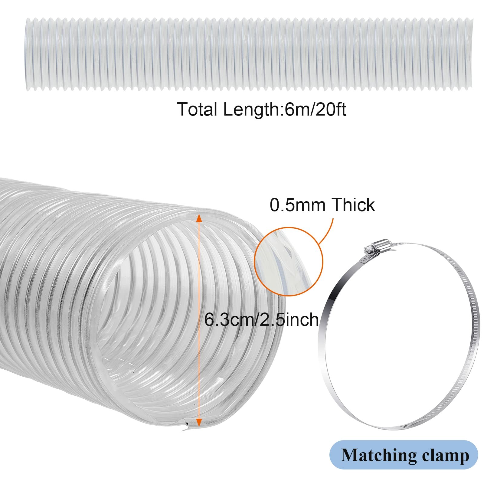 Flexible Pvc Dust Collection Hose With Stainless Steel Hose Clamps Clear Vacuum
