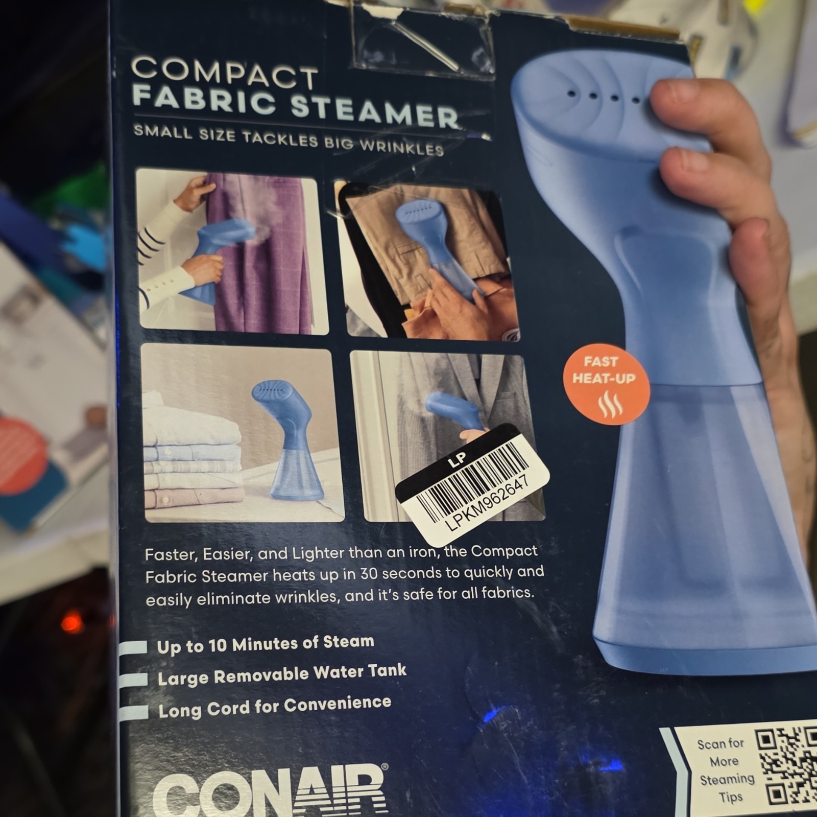 Conair Compact Fabric Handheld Steamer 30 Sec Heat, Brush, Blue Corded