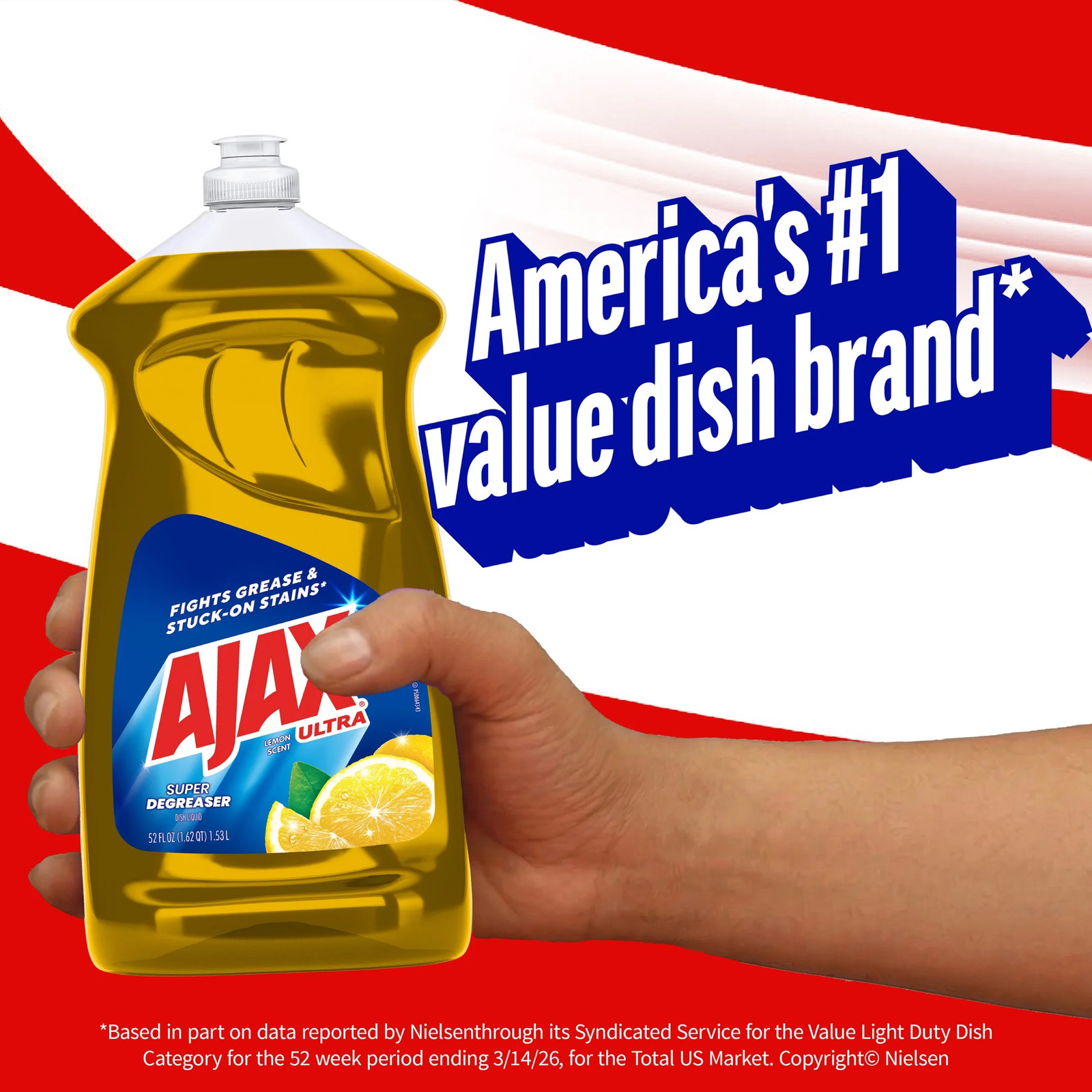 Ajax Ultra Lemon Liquid Dish Soap, Super Degreaser, Easy-Flip Cap, 52 Fl Oz