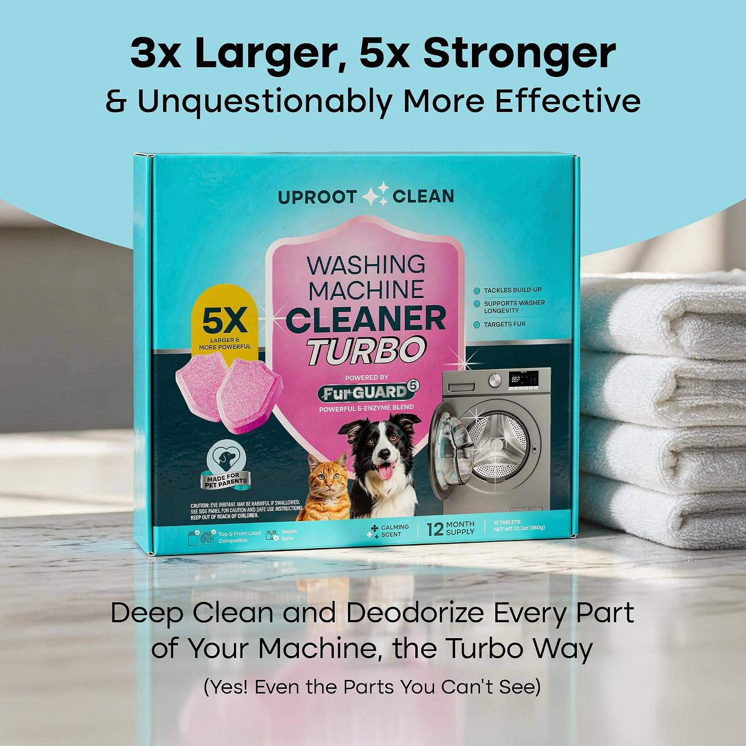 Uproot Clean Washing Machine Cleaner Tablets Turbo 5xStronger, 12 mo supply | Fo