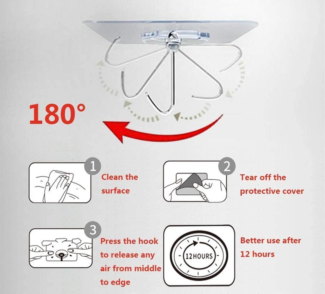 8 PCS Transparent Adhesive Wall Hooks 30 lb Max Heavy Duty Waterproof Office