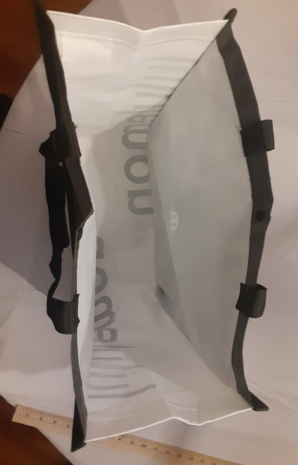 Lululemon Black And White Reusable Shopping Tote Bag 16″ x 13″ x 6″, collapsible
