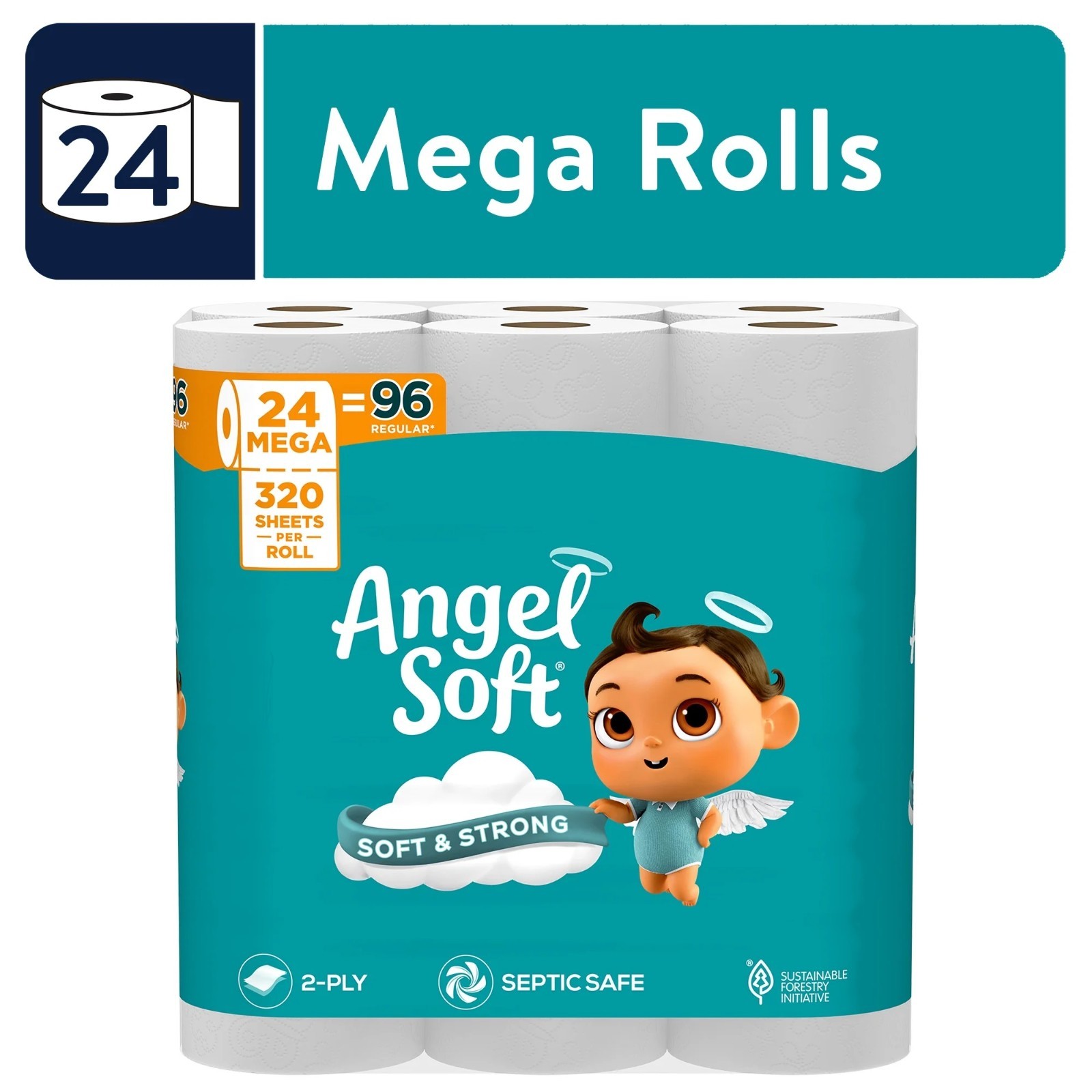 Angel Soft 2-Ply Toilet Paper, 24 Mega Rolls