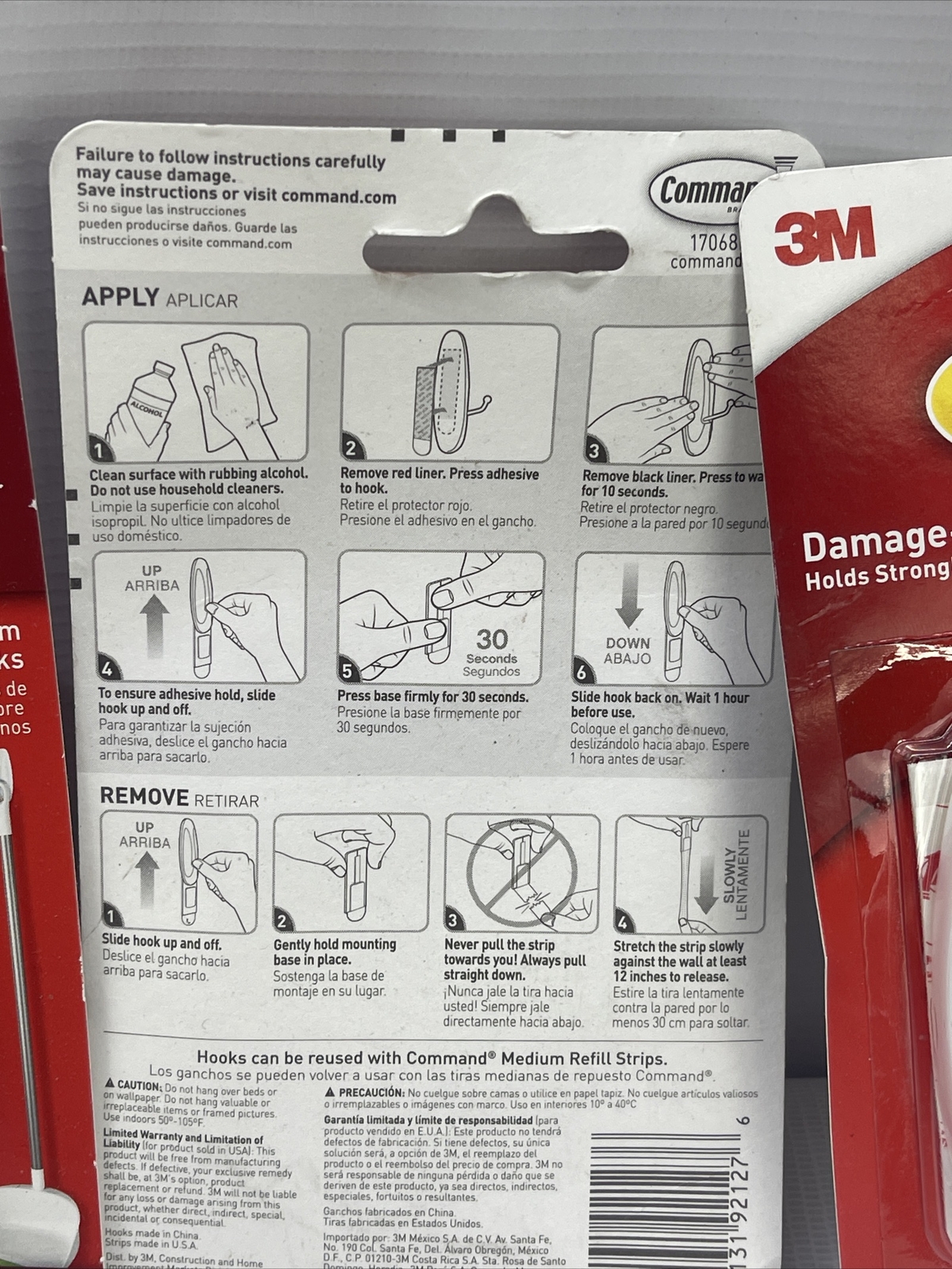 3 X 3M Command Medium Wire Hooks – 2 Hooks 4 Strips EACH – Holds 3 lbs – White