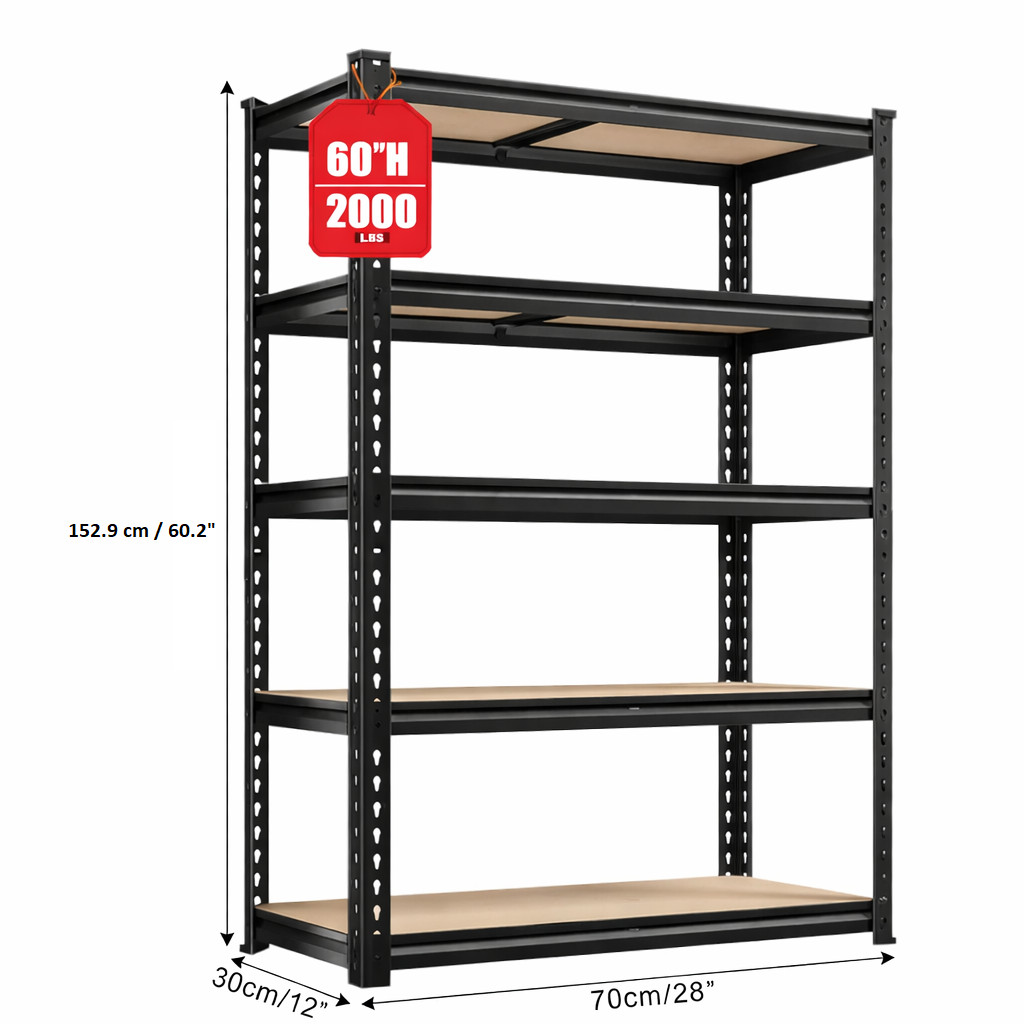 5-Tier Heavy Duty Metal Shelving Storage Adjustable Garage Shelves Utility Rack