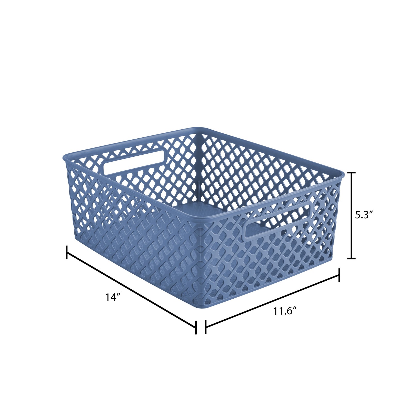 (3 pack) Medium Blue Decorative Plastic Storage Basket, 14 in x 11.5 in x 5.3 in
