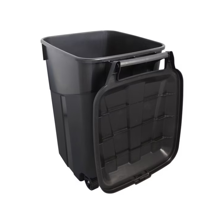 Hyper Tough 45 Gallon Wheeled Heavy Duty Plastic Garbage Can, Attached Lid,Black