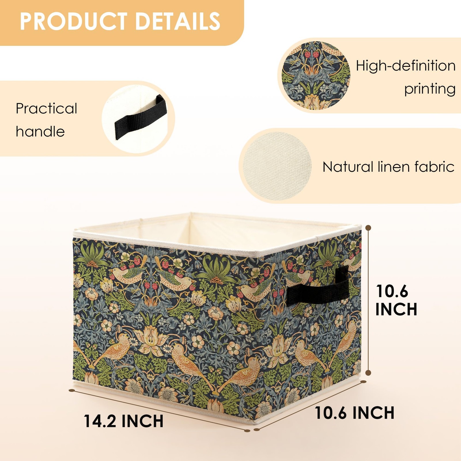 Art Nouveau Deco Floral Storage Bins Box, Toybox for Girls, Vintage Bird Stra…