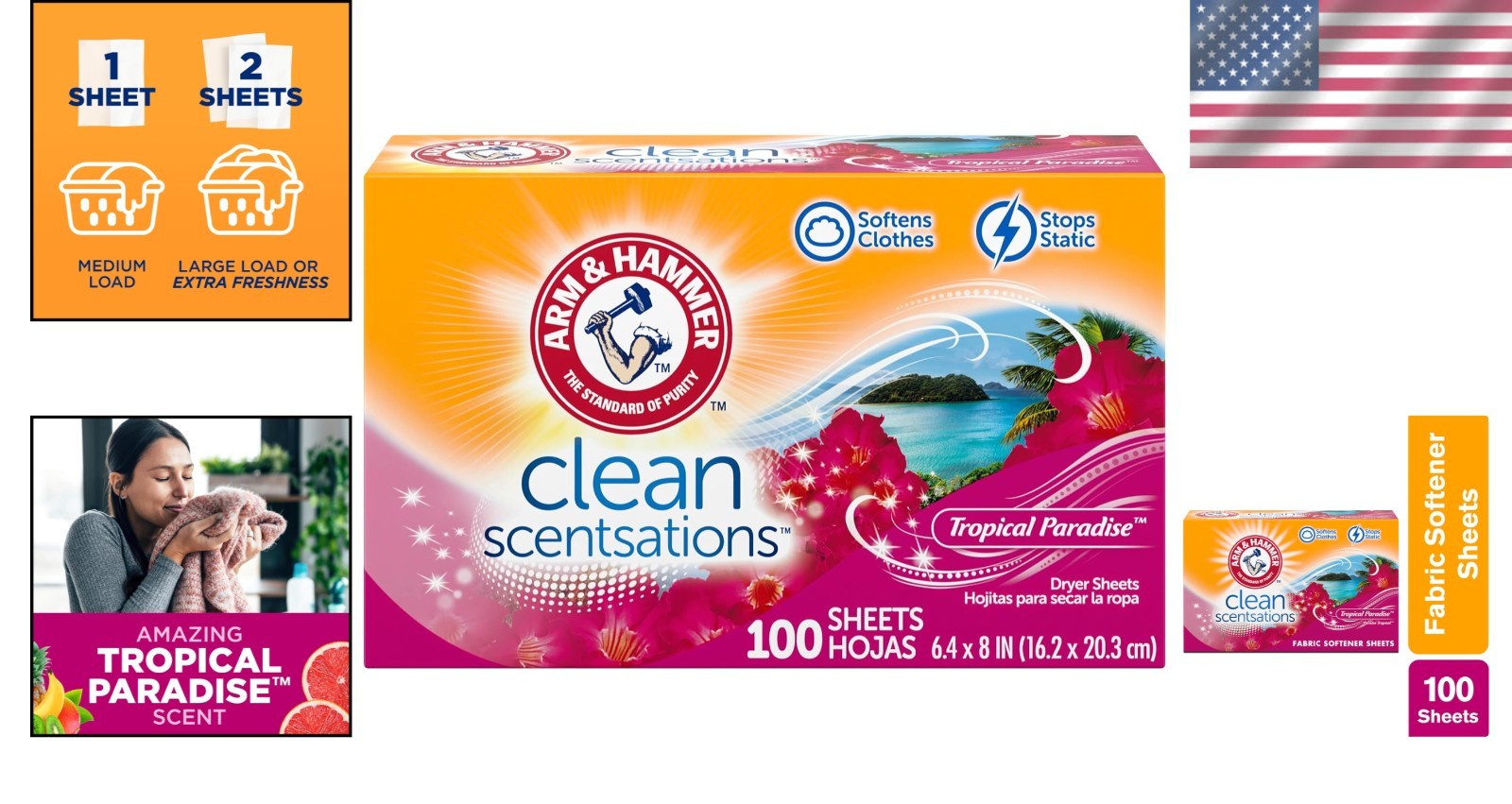 100 Count Tropical Paradise Softener Sheets – Softens Fabrics & Reduces Static