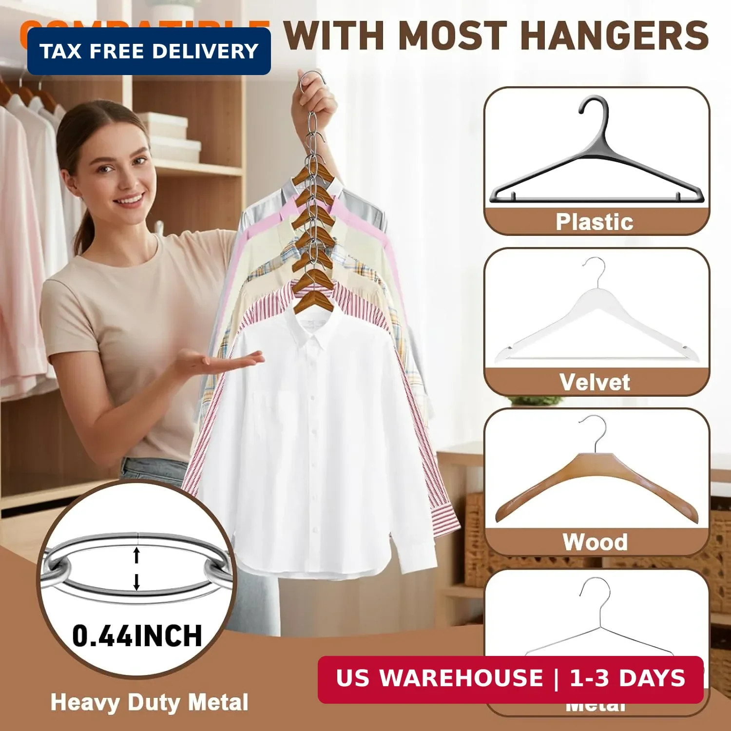 Space Saving Hangers, 4 Pack Metal Clothing Chain Hangers with 7 Holes, Closet O