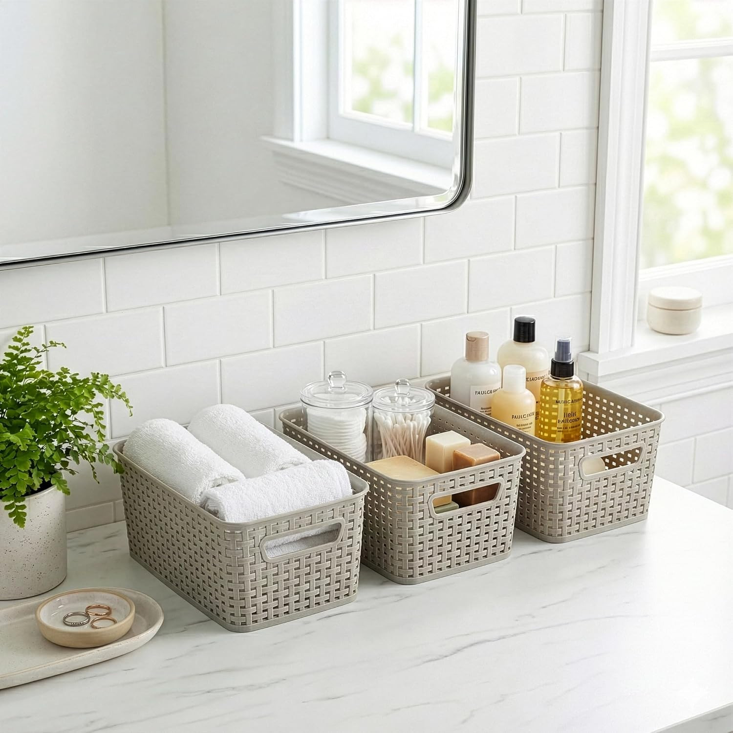 | Plastic Storage Baskets, 5.5 Liter – 3 Pack, Natural Grey | the WOVEN COLLECTI