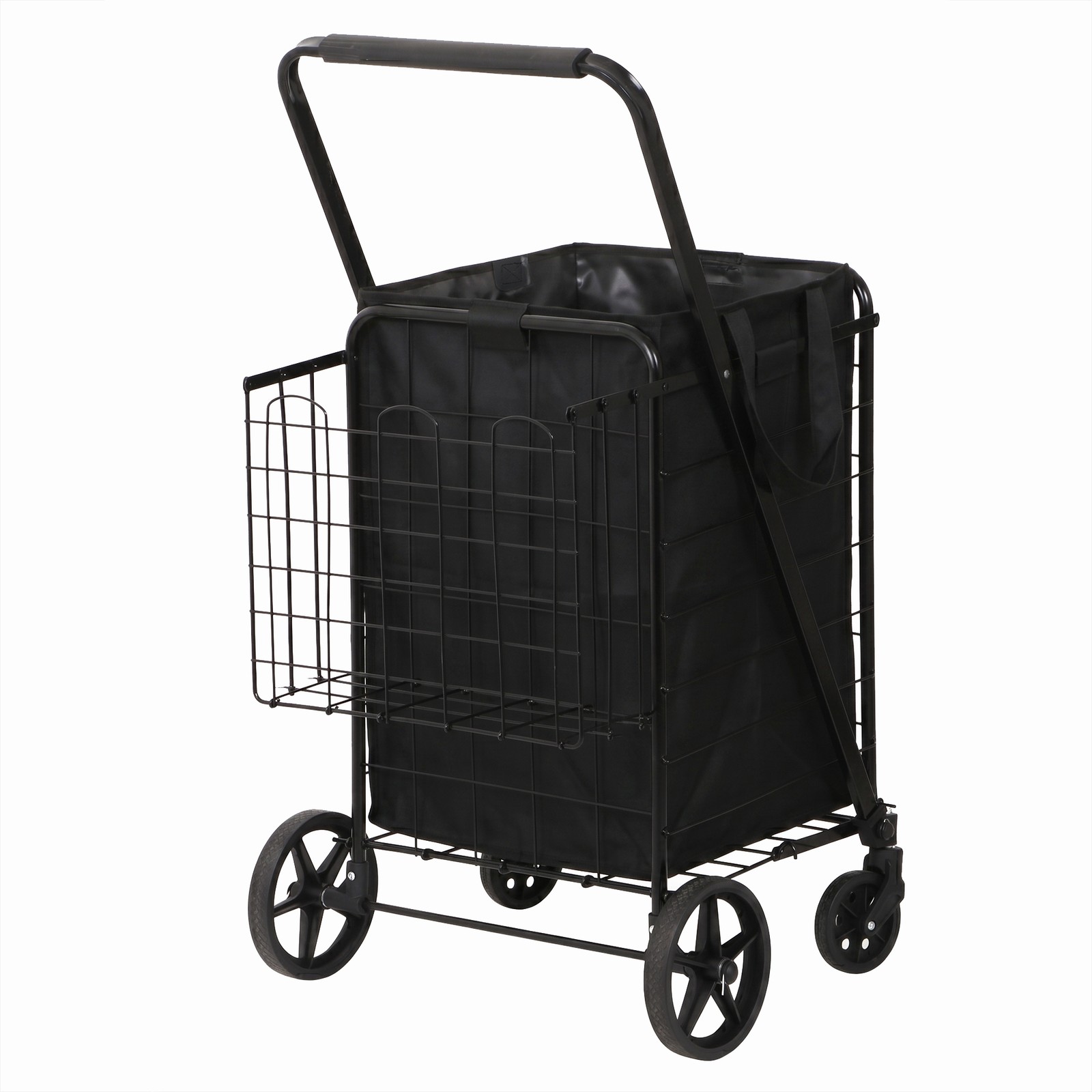 Collapsible Rolling Grocery Cart 88LB Load Capacity w/ Oxford Cloth Liner Black