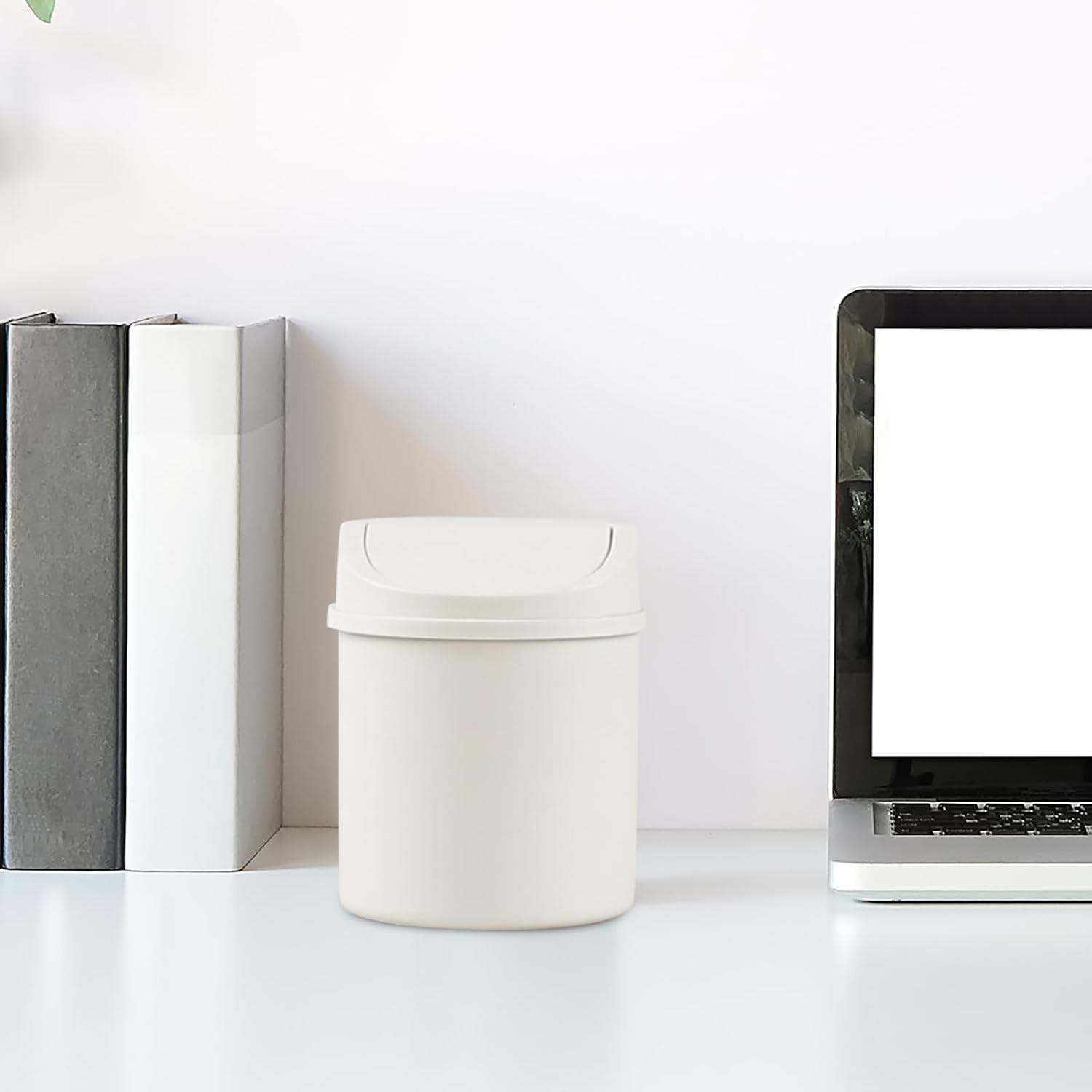 0.7 Gallon Plastic Mini Desk Trash Can with Swing- Lid, White | Tiny Garbage