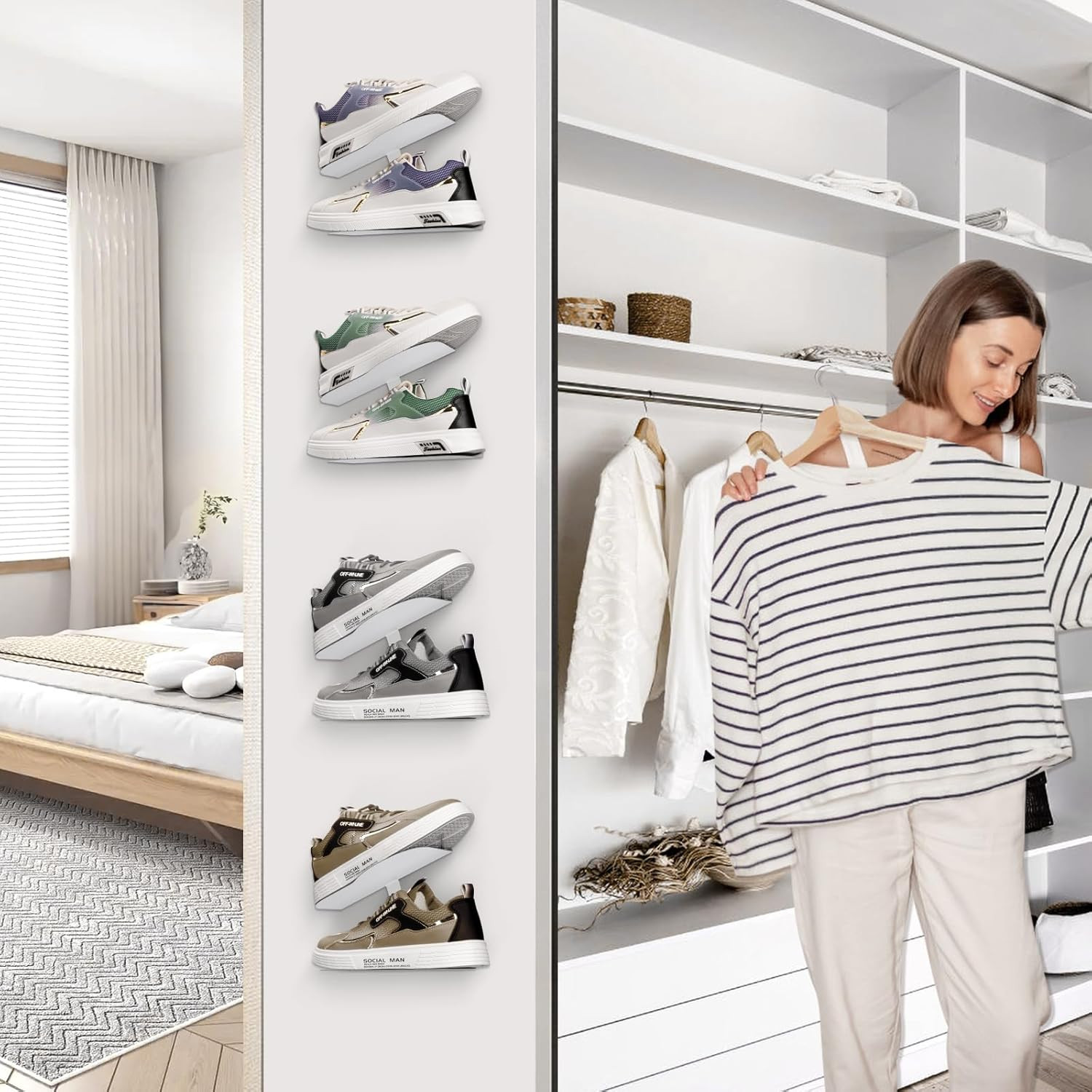 2 Pcs Floating Shoe Display Shelves for Wall Mount,H-Type Sturdy Levitating Shoe