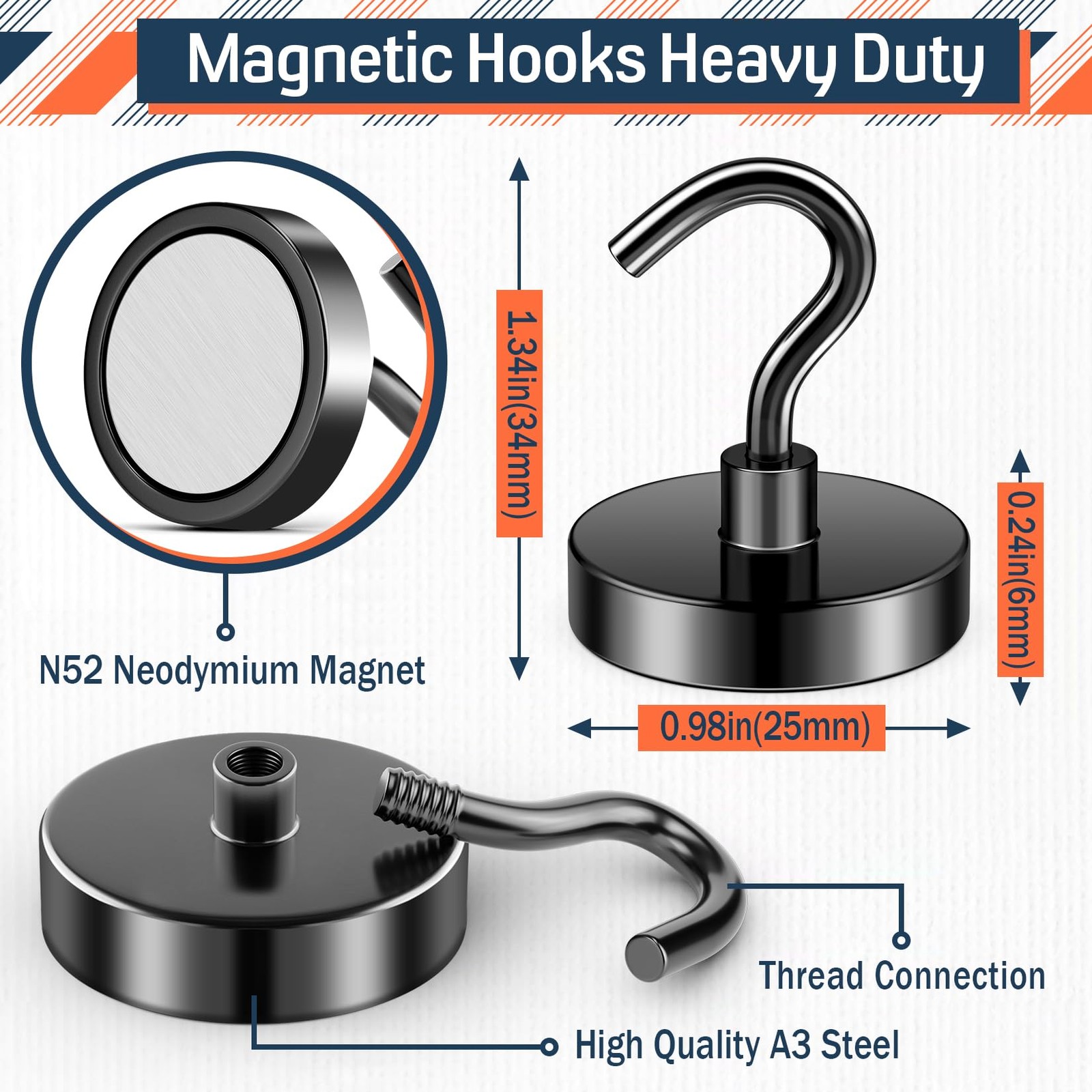10 Pack 80LBS Heavy Duty Magnetic Hooks Magnet Hook for Hanging, Strong Magneti