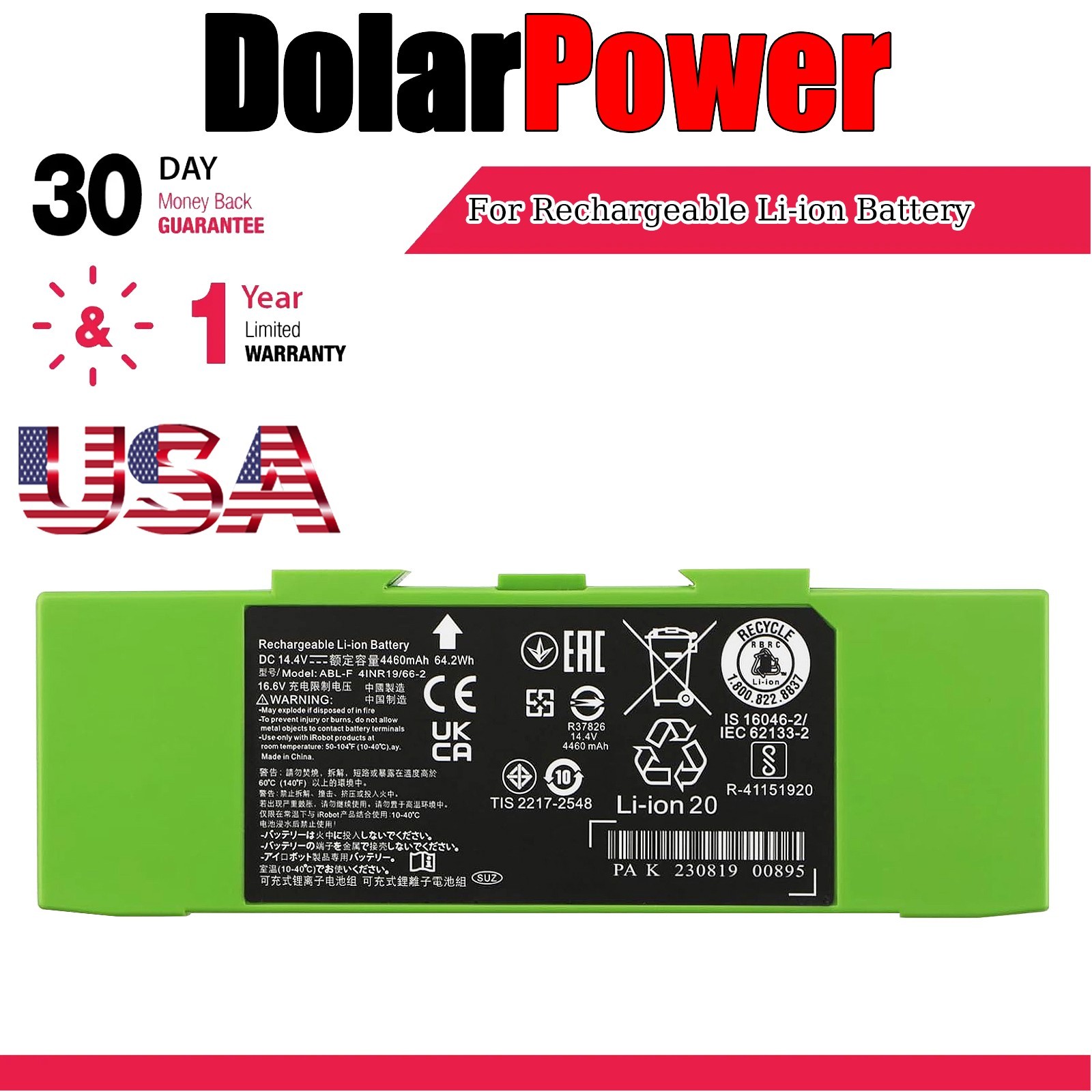 14.4V Li-ion Battery ABL-F For Irobot Roomba E5 E6 I3 I4 I6 I7 I7+ I8 I8+ J7 New