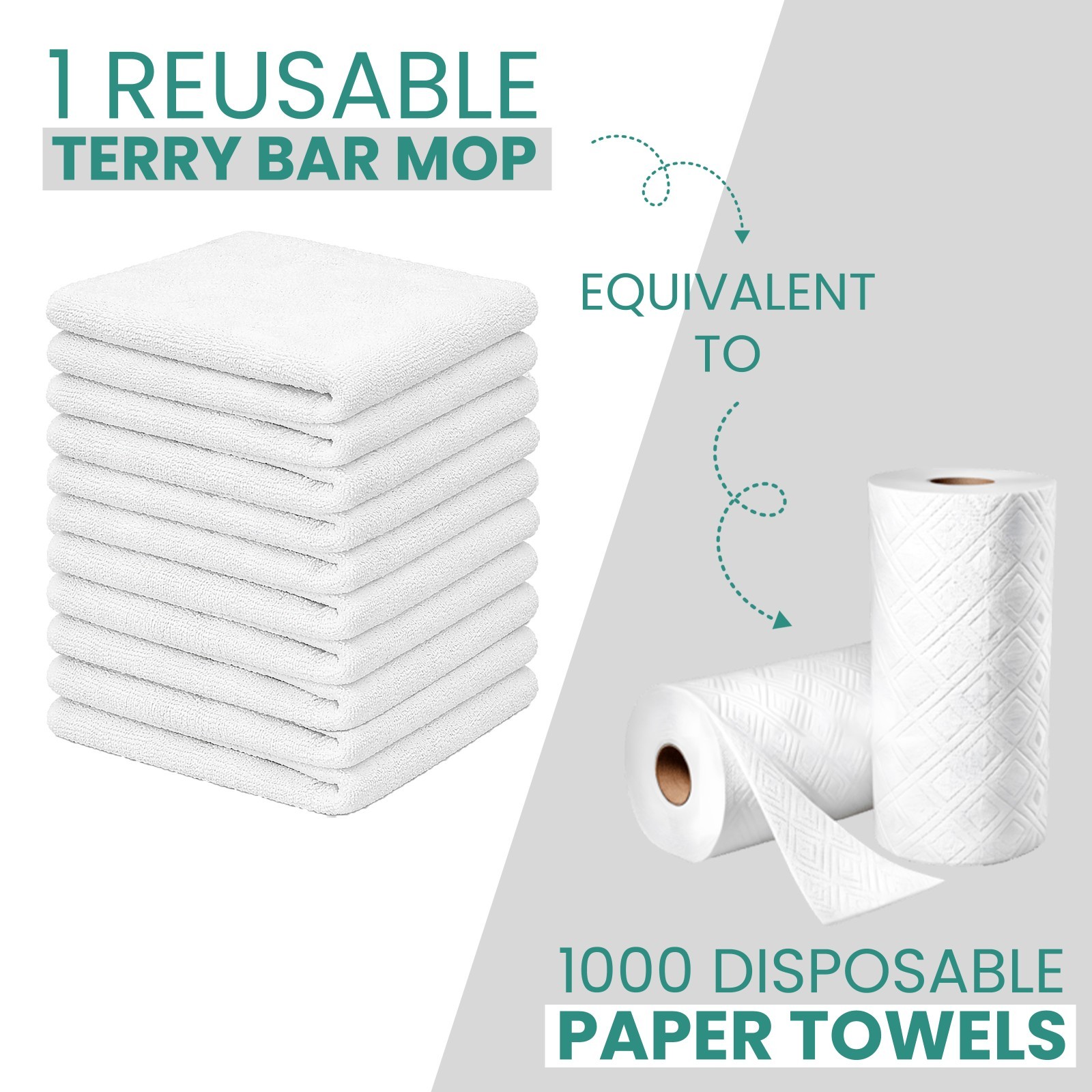 White Terry Bar Mop Towels Bulk Boxes – 100% Cotton Absorbent Rags for Kitchen
