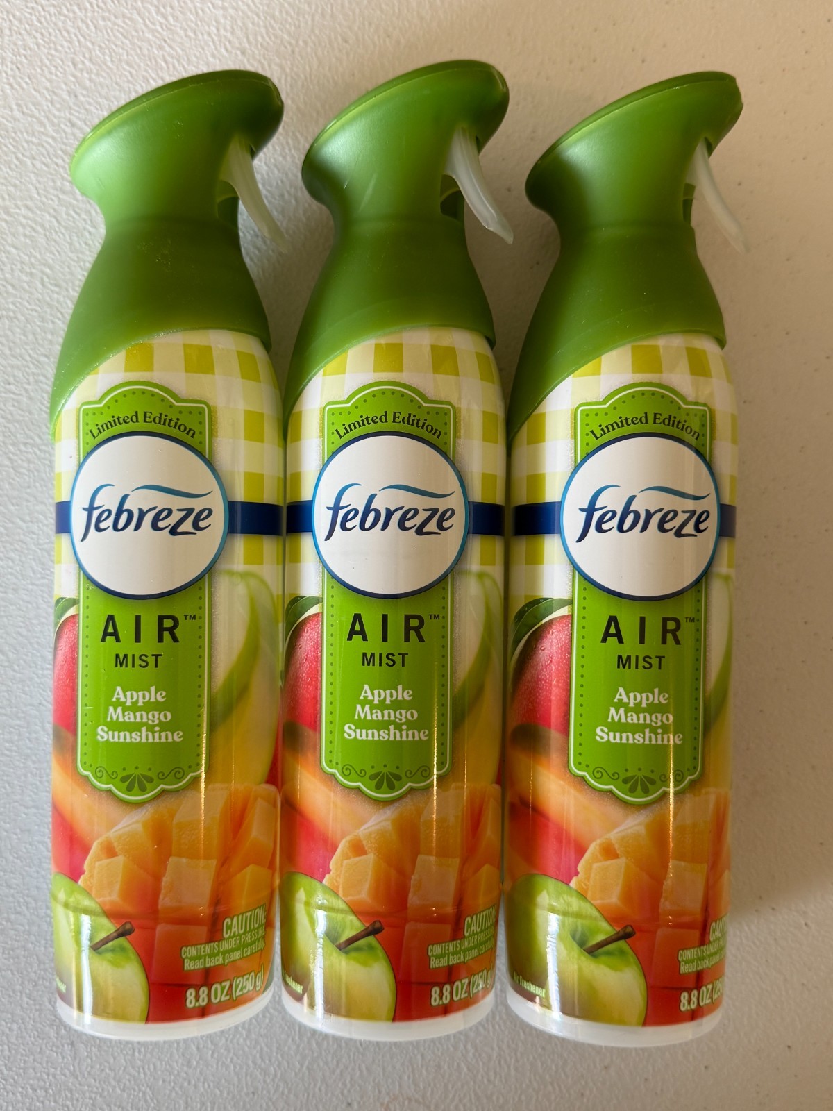 3 Pack Febreze Air Mist Apple Mango Sunshine Limited Edition 8.8 oz Spray New