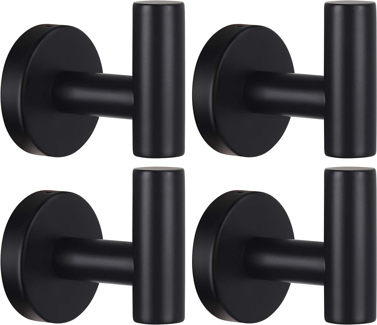 Towel Hooks Bathroom,2 Packs Wall Mount Towel Holder,Black Matte Wall Robe