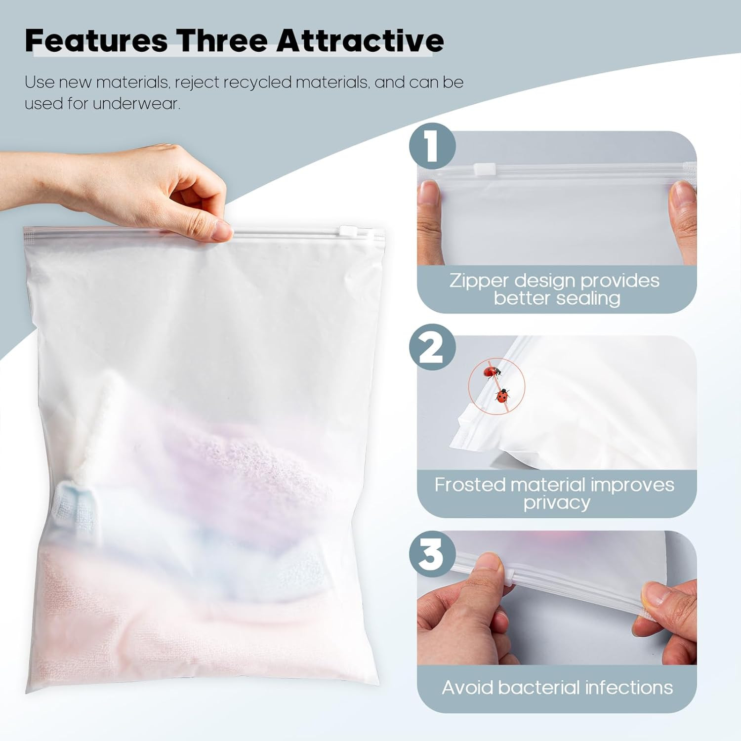 14X16 Inch Plastic Bags for Clothes Frosted Bags 50Pcs No Vent Holes | Zipper Po
