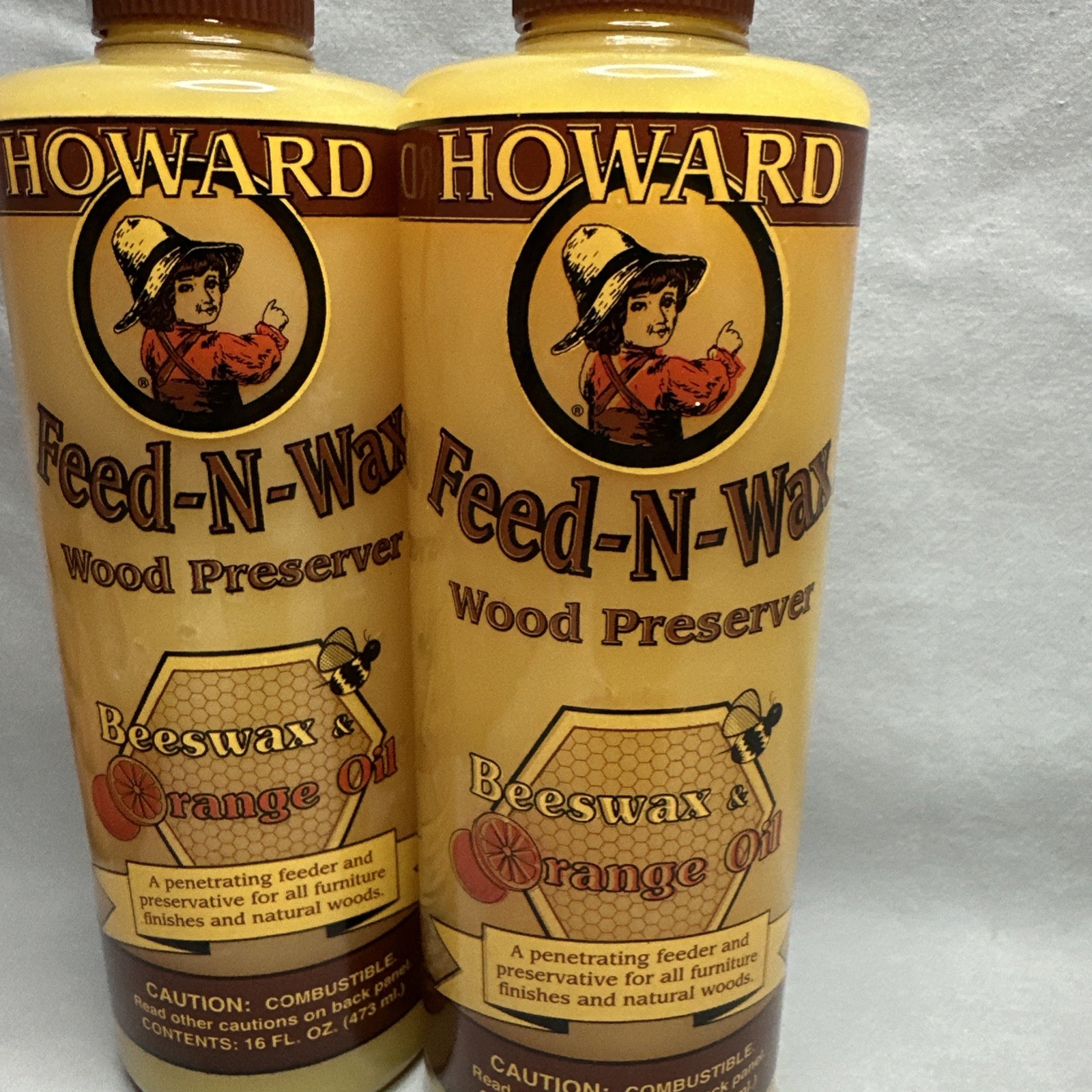 2 Pack- Howard Feed-N-Wax Orange Scent Wood Protector 16 oz. Gel (Full)