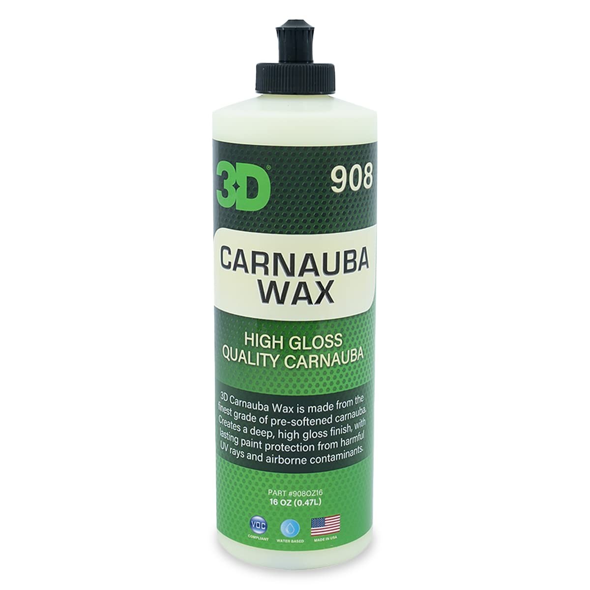 3D Carnauba Wax 16 Fl Oz Liquid Car Wax for Deep Shine and Protection