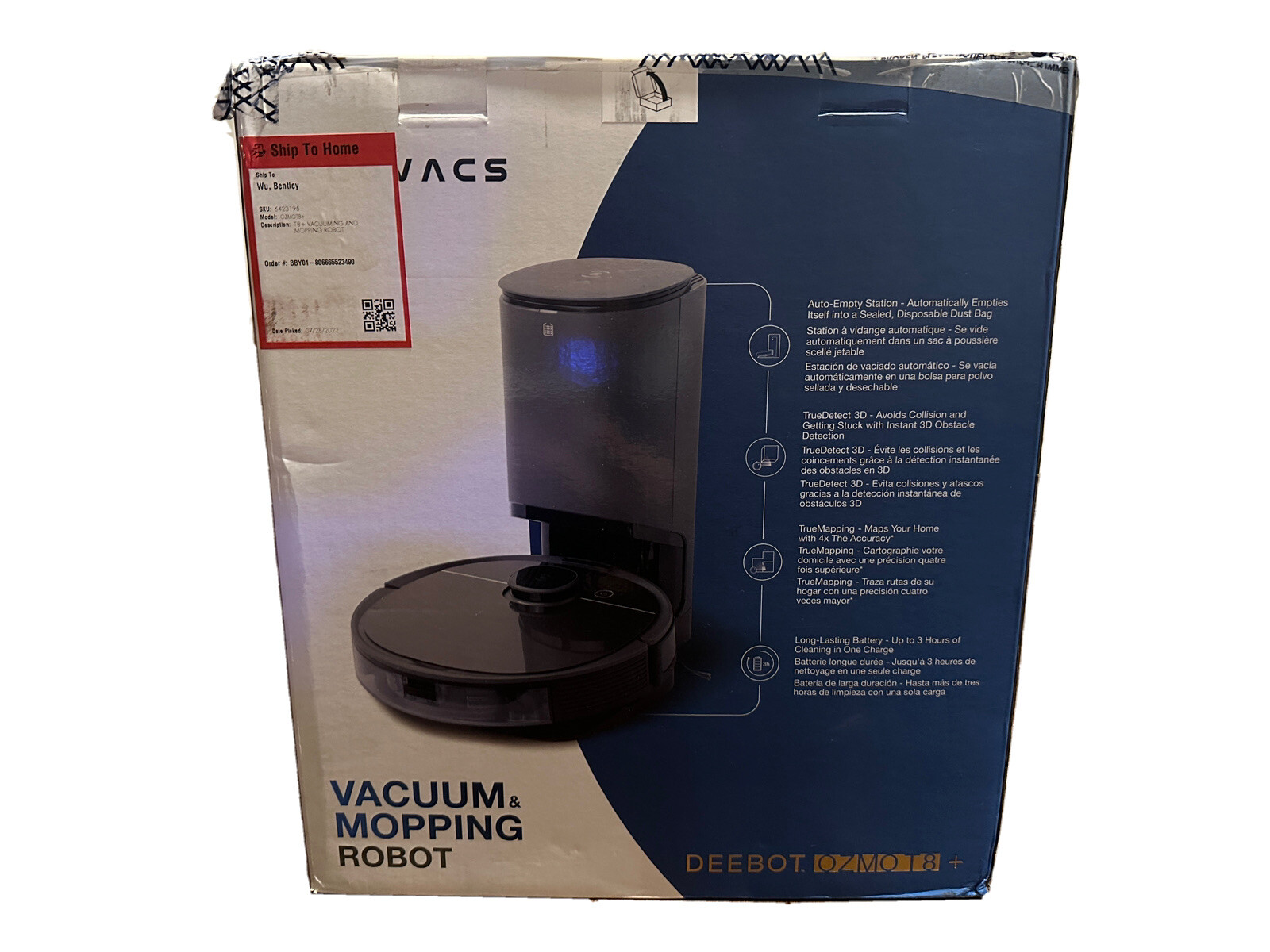 ECOVACS Robotics- DEEBOT OZMO T8+ Robot Vacuum & Mop w Auto-Empty Station