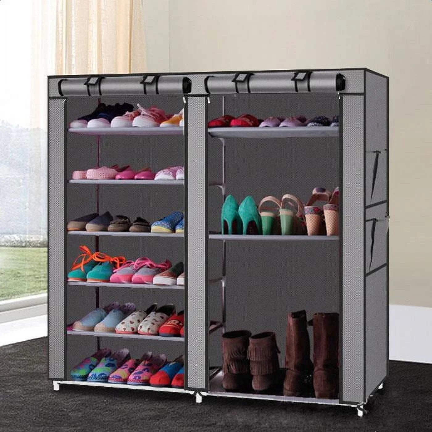 2 Rows 9 Lattices Shoe Storage Cabinet 6 Tiers Shoe Rack Shoe Shelf Shoe Tower