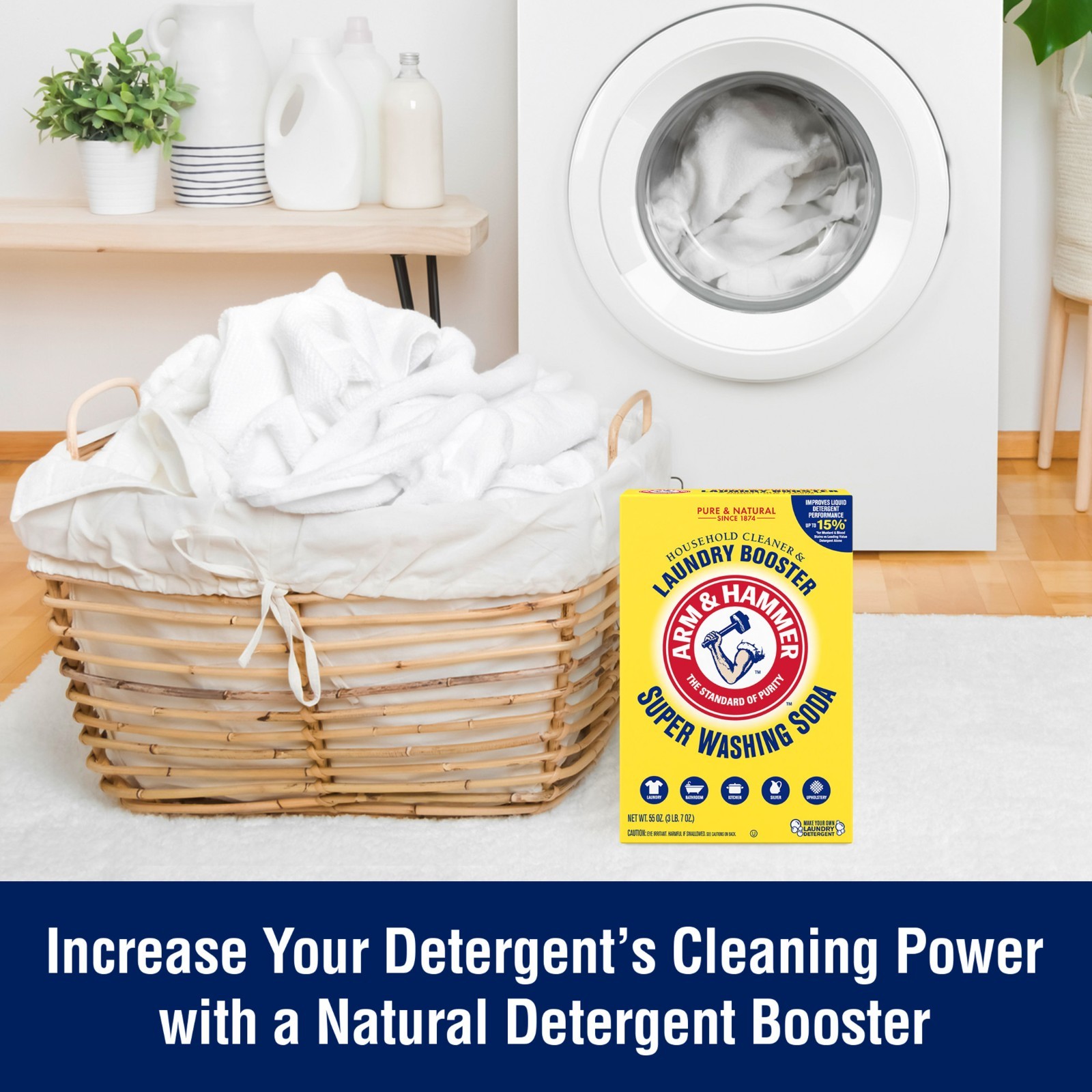 (6 pack) Soda Powder Laundry Detergent Booster & Household Cleaner, 55 oz