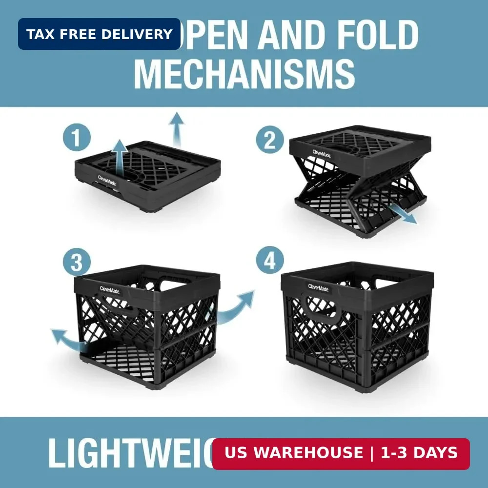 Collapsible Milk Crate 25L (6.6 Gal), 50 lb Capacity Heavy Duty Foldi