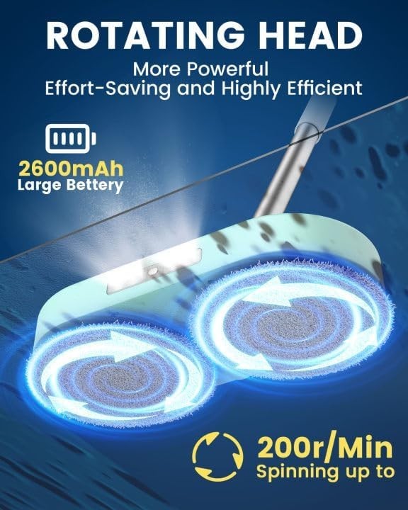 Cordless Electric Mop Dual-Motor Spin Powerful 2600mAh Led Headlight 350 ml tank