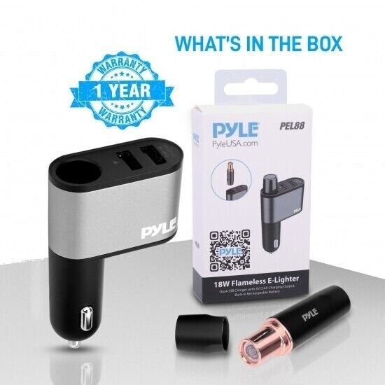 Pyle Electric Lighter with Dual USB Device Charge Ports & Flameless Design