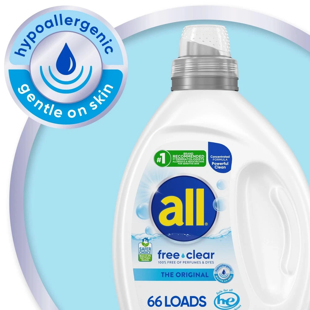 All Liquid Laundry Detergent Free Clear for Sensitive Skin Unscented 50oz