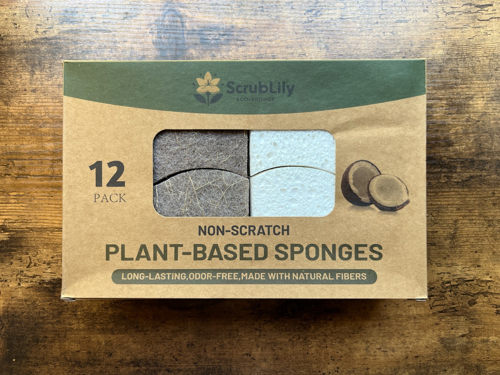 Biodegradable Natural Scrub Sponges 12-Pack Non-Scratch Plastic-Free Spring Sale