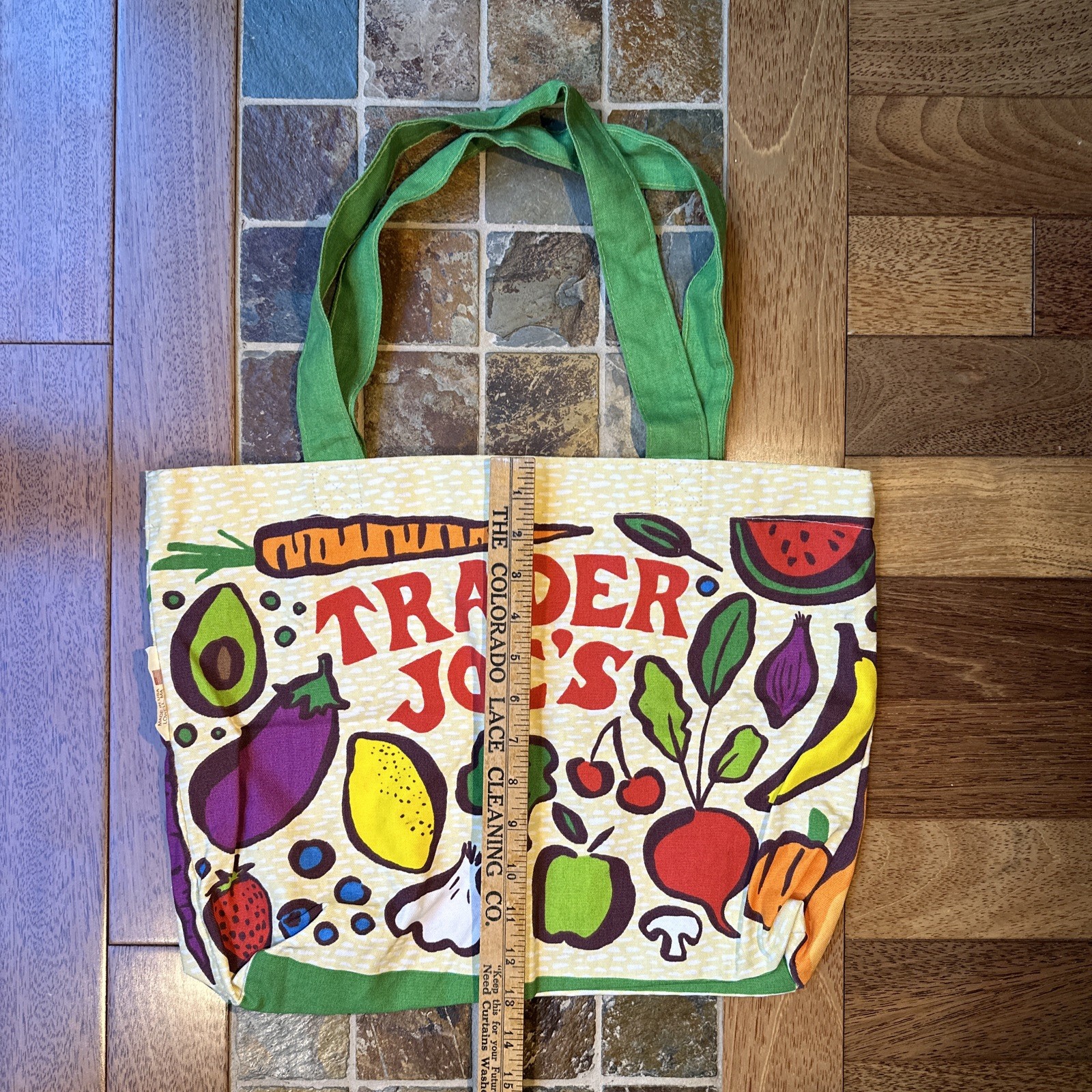 TRADER JOE’S Reusable Canvas Shopping Grocery Tote Bag Fruits Vegetables USA