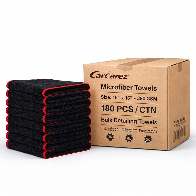 CarCarez 180 PCS Microfiber Towels 16″x16″ 380 GSM Bulk Detailing Shop Towels