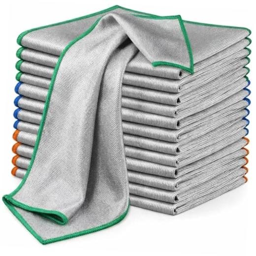 12 Pack Microfiber Glass Cleaning Cloth, 13.8” X 10.8″ Sliver-multicolor