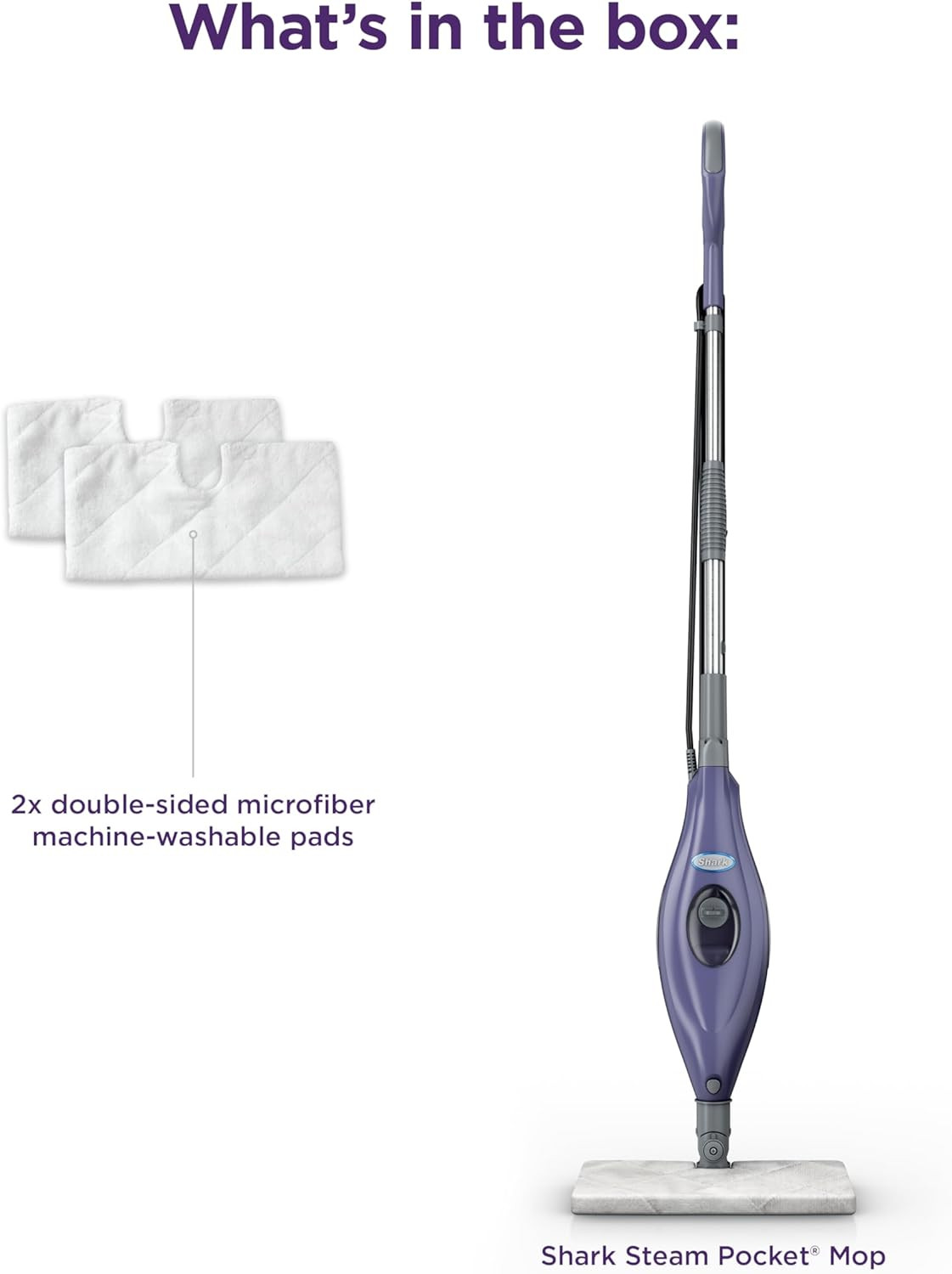 Shark Steam Pocket Mop with 2 Washable Double-Sided Pads, Purple, S3501 | Lightw